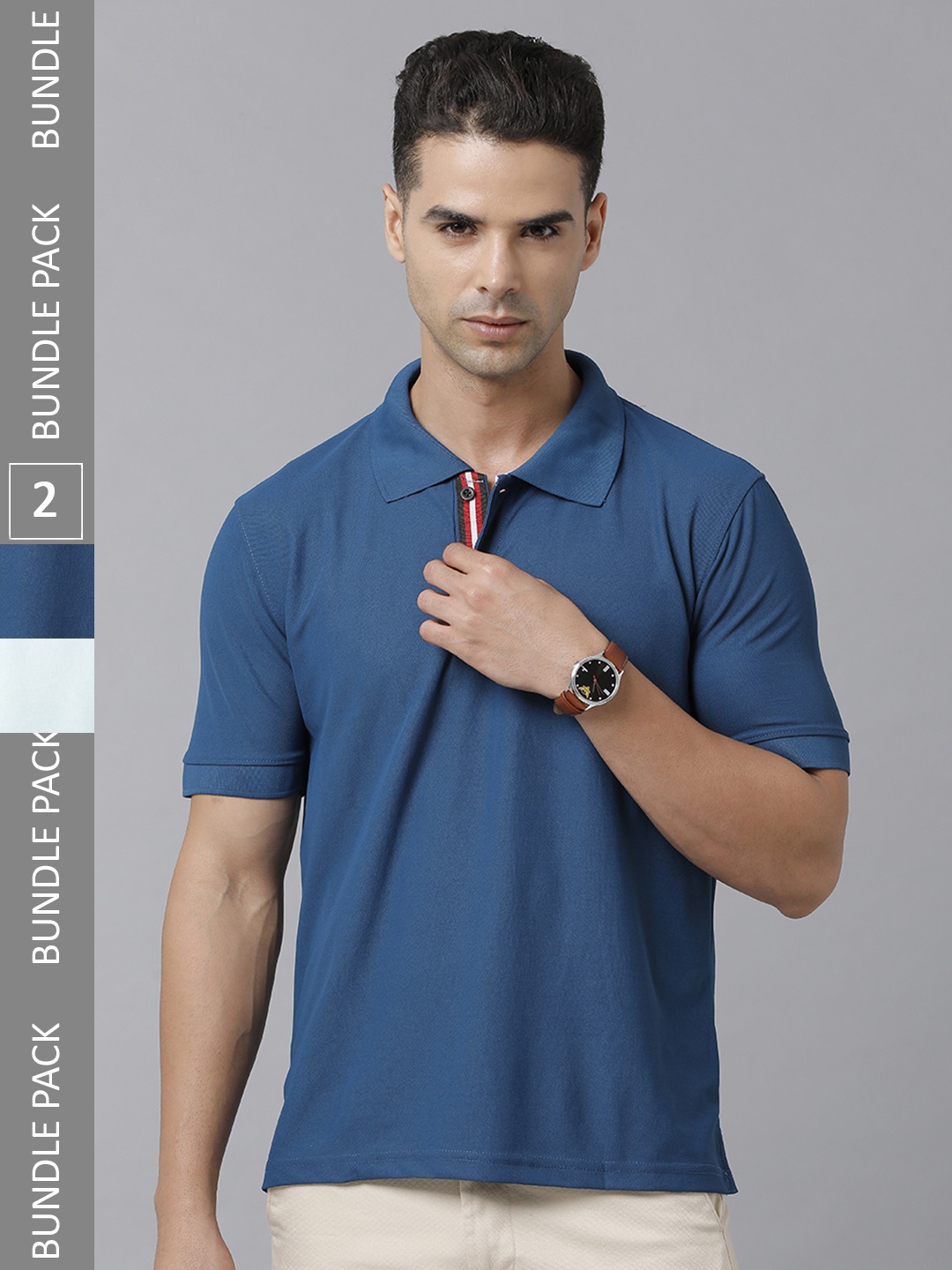 

MADSTO Men Green & Blue Cotton Polo Collar T-shirt Pack of 2