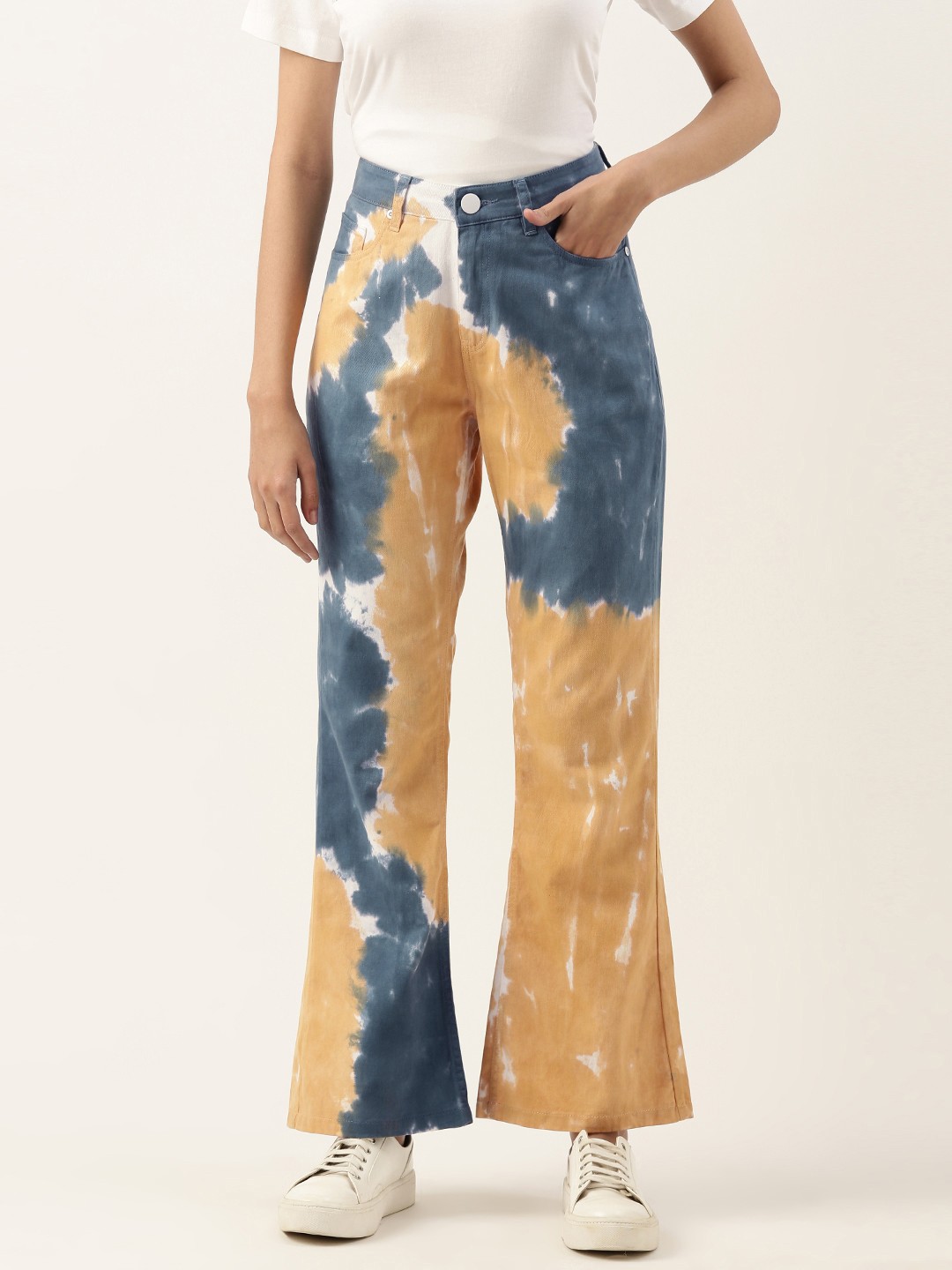 

Bene Kleed Women Tie & Dye Bootcut Trousers, Yellow