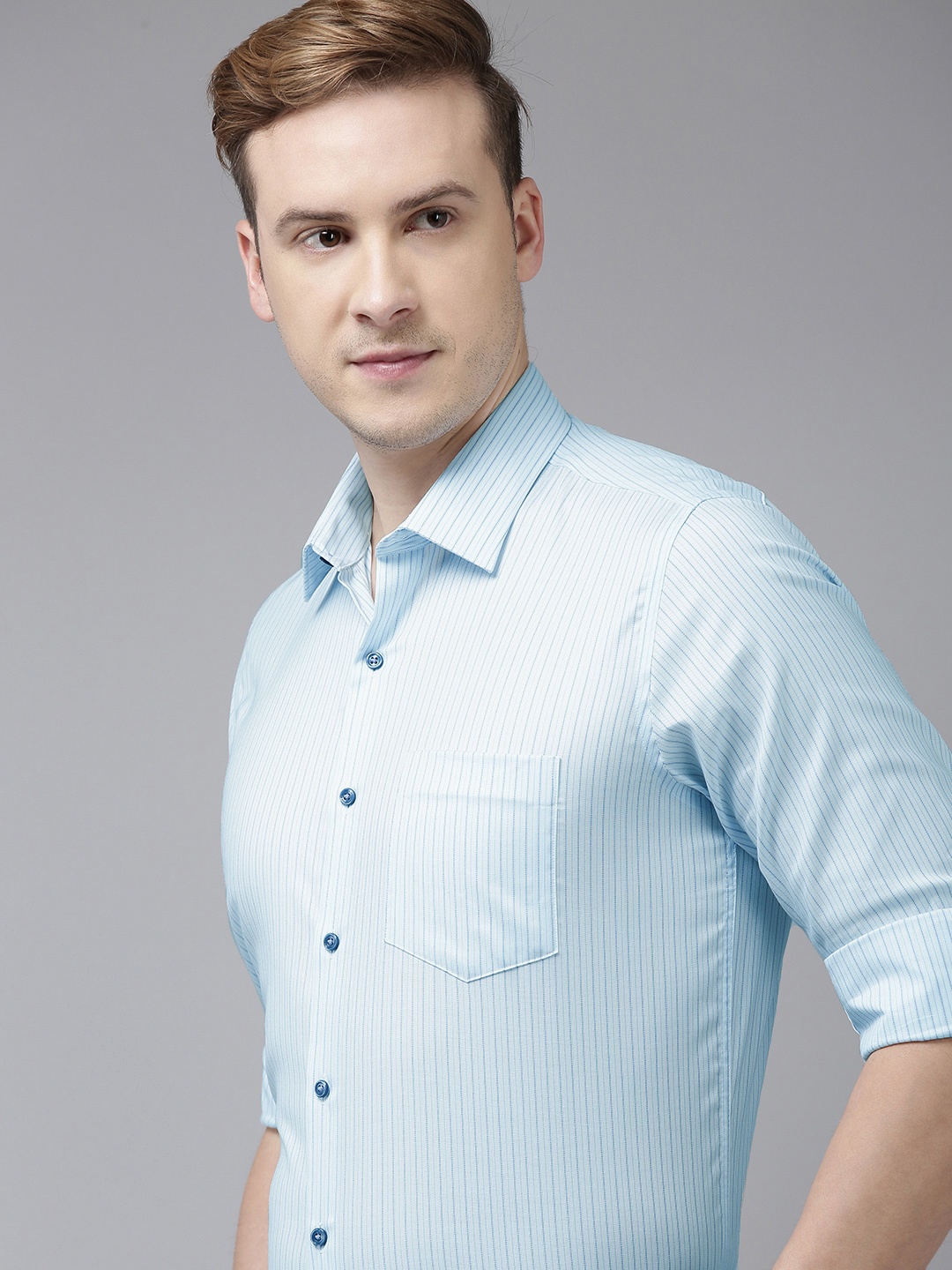 

Van Heusen Men Slim Fit Striped Formal Shirt, Blue