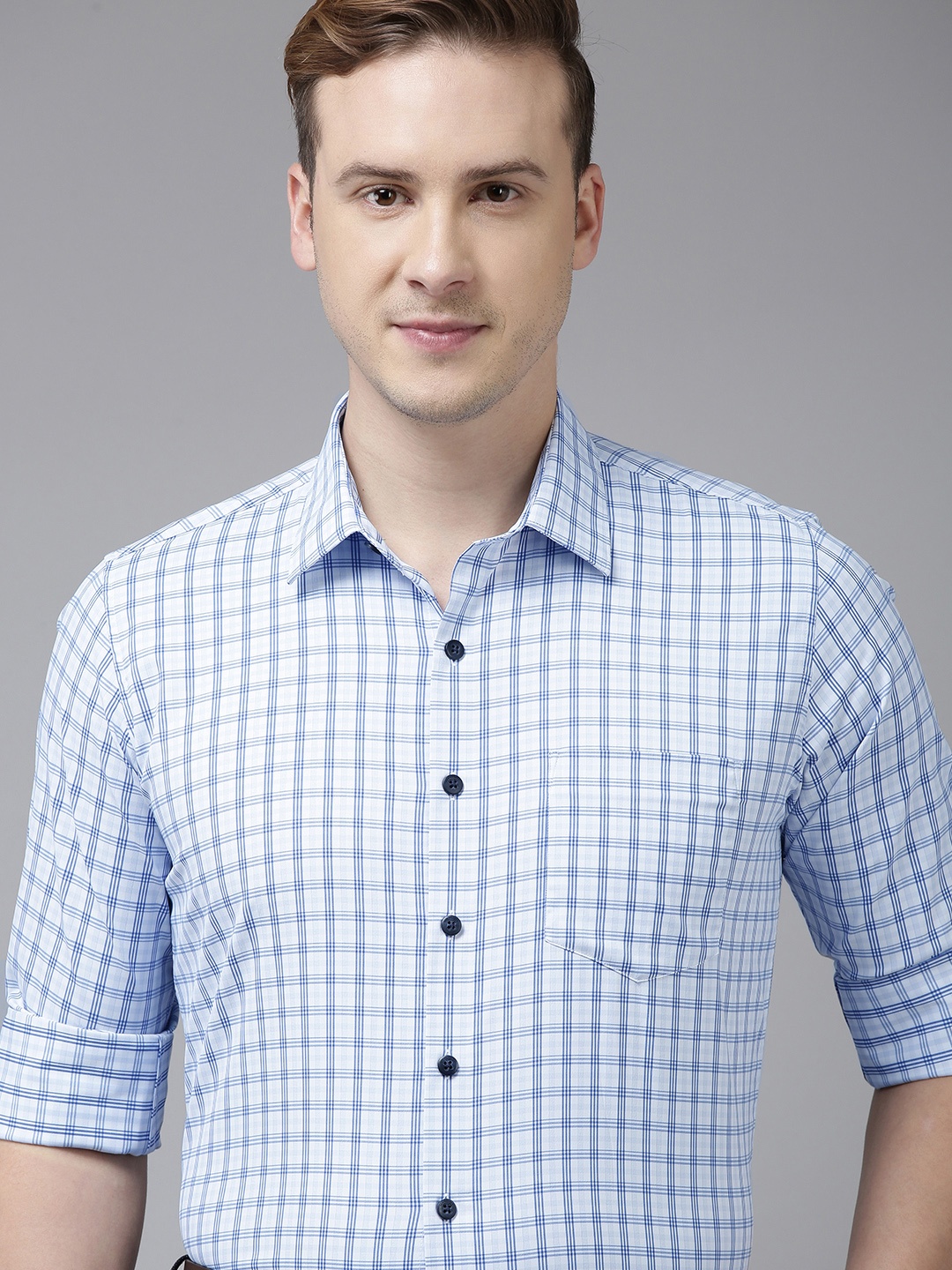 

Van Heusen Men Slim Fit Checked Formal Shirt, Blue