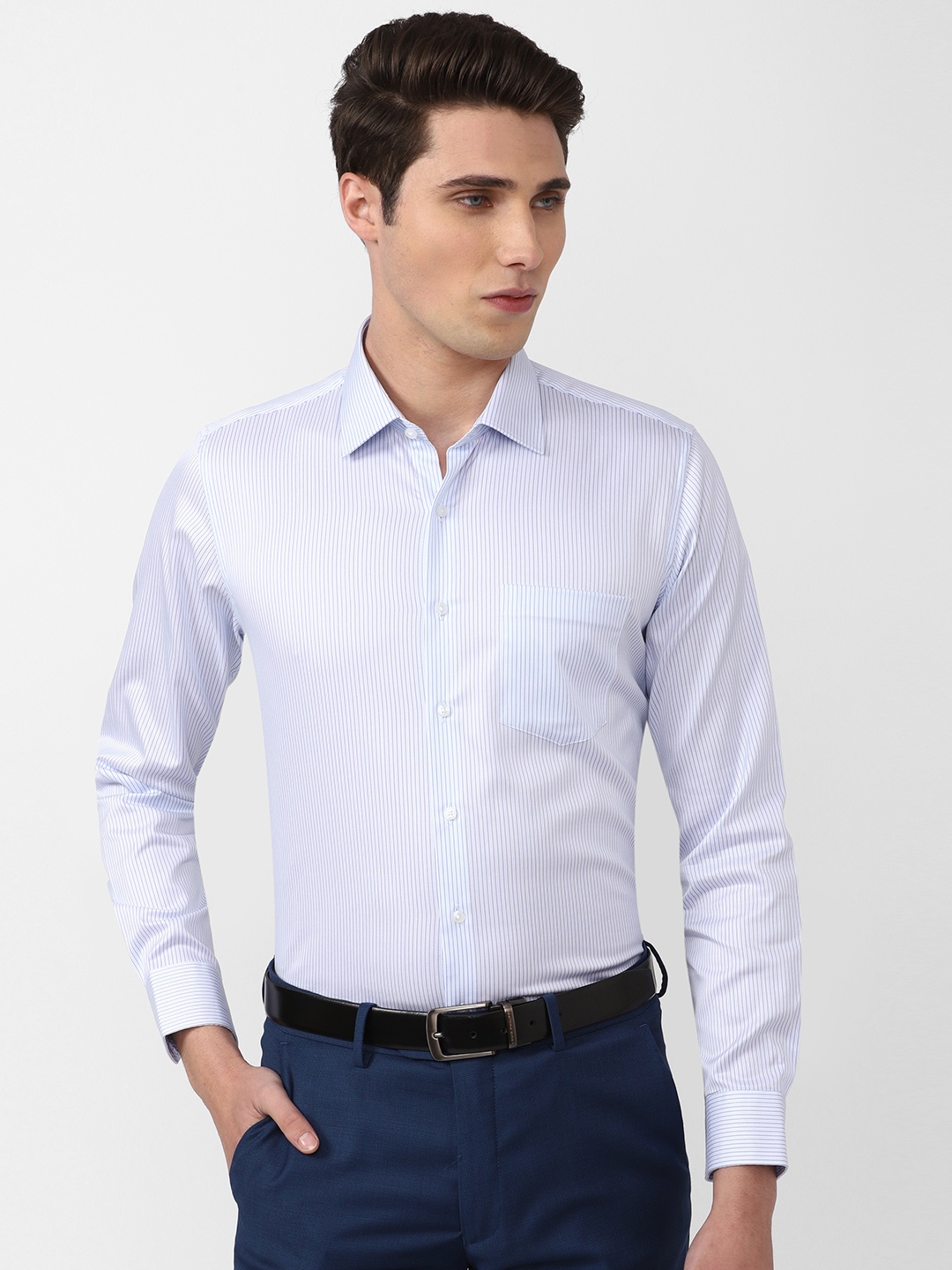 

Van Heusen Men Pure Cotton Slim Fit Striped Formal Shirt, Blue