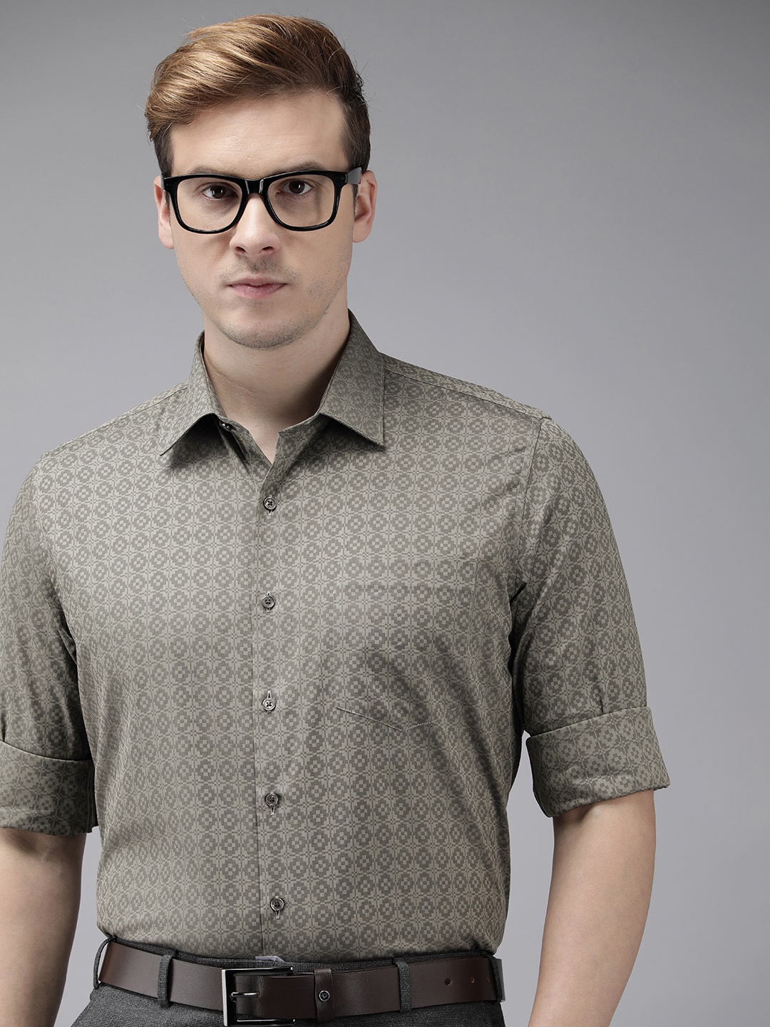 

Van Heusen Men Grey Slim Fit Conversational Printed Pure Cotton Formal Shirt