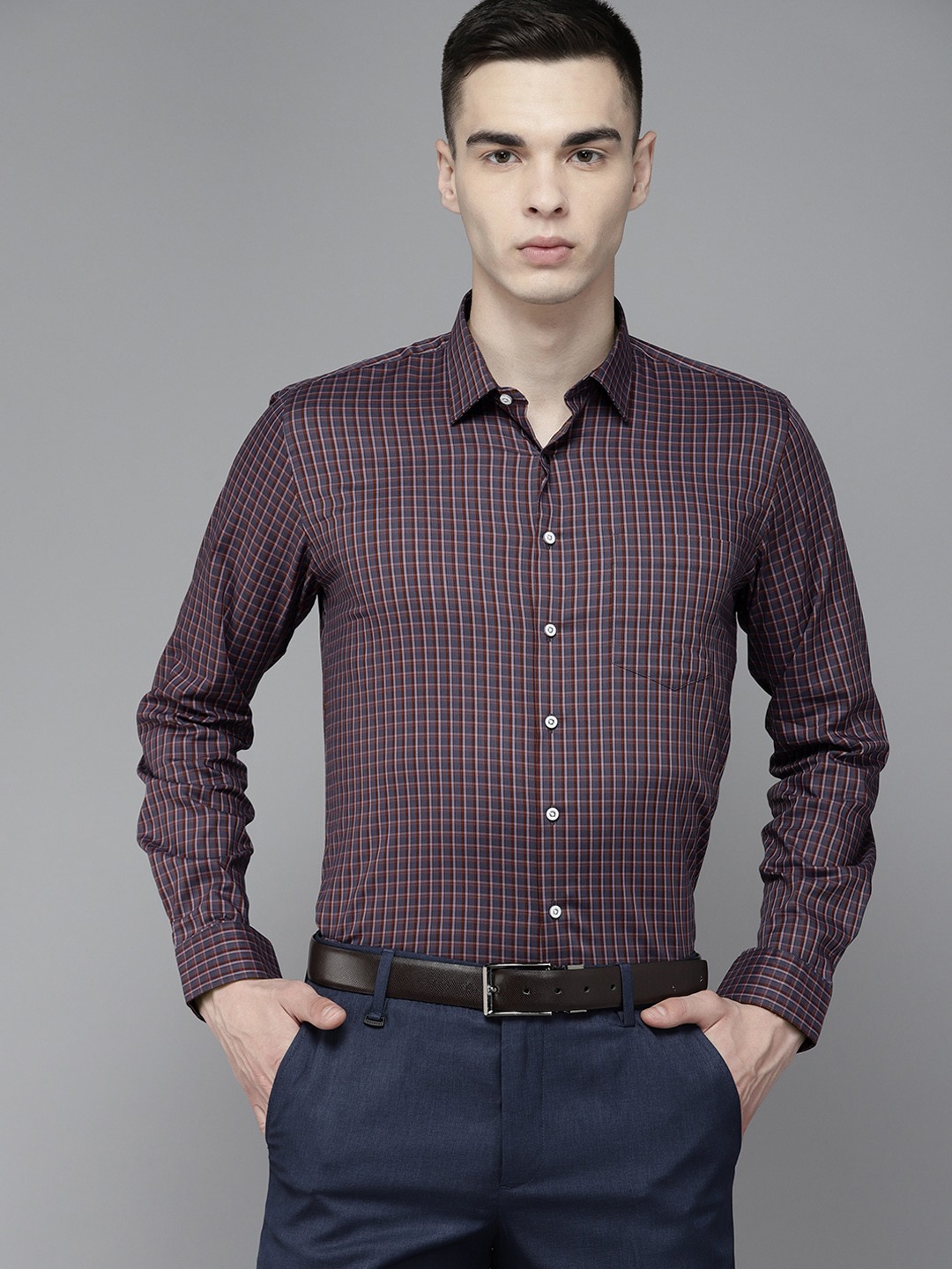 

Van Heusen Slim Fit Tartan Checked Formal Shirt, Burgundy