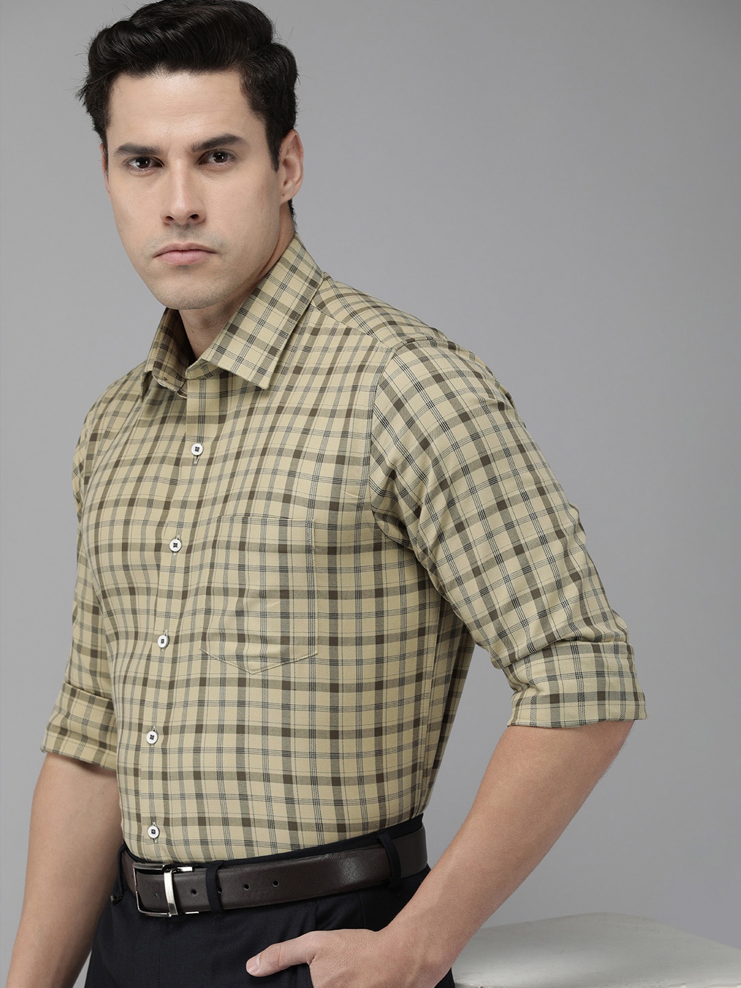 

Van Heusen Men Green Pure Cotton Slim Fit Checked Formal Shirt
