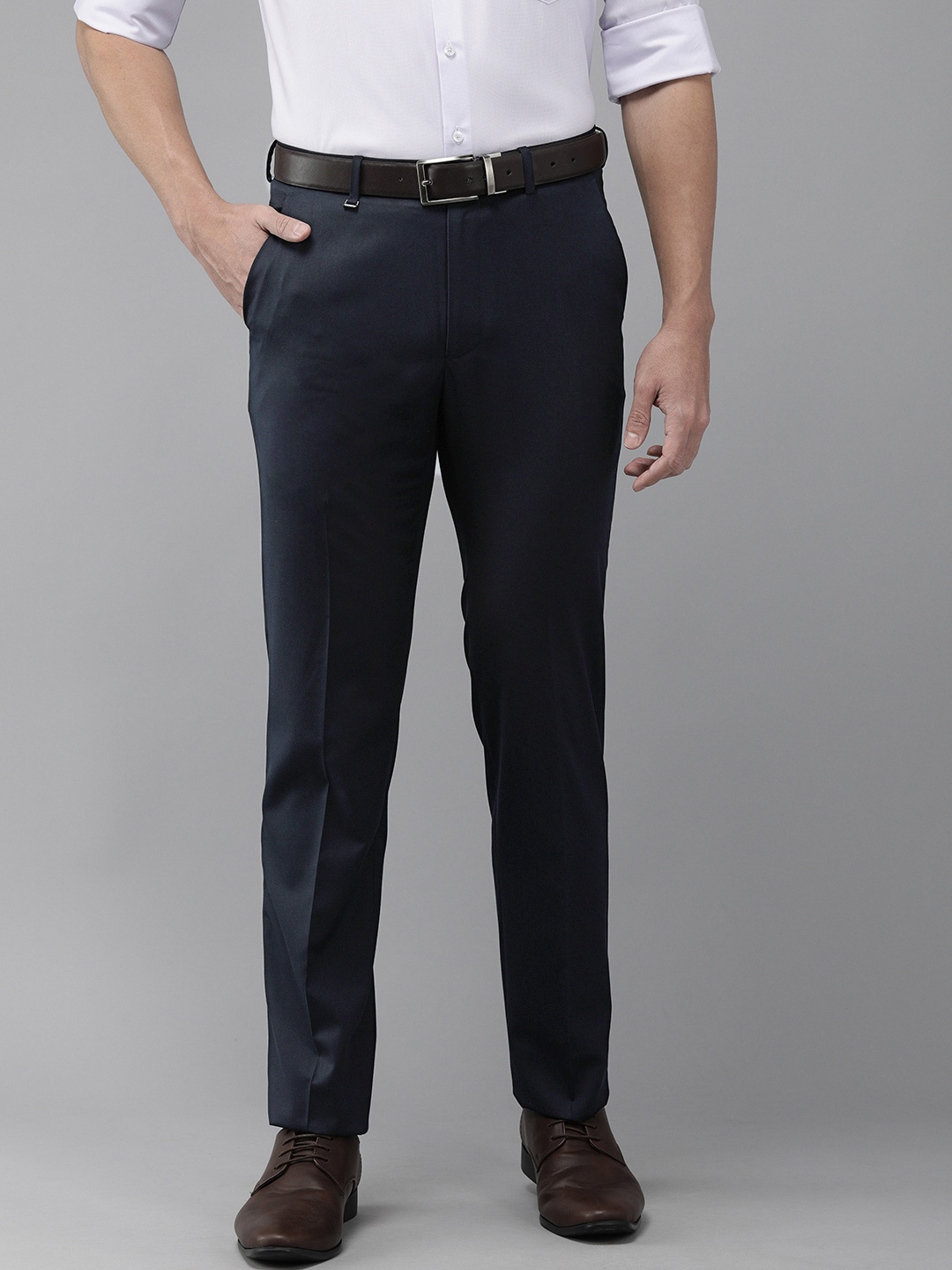 

Van Heusen Men Navy Blue Slim Fit Formal Trousers