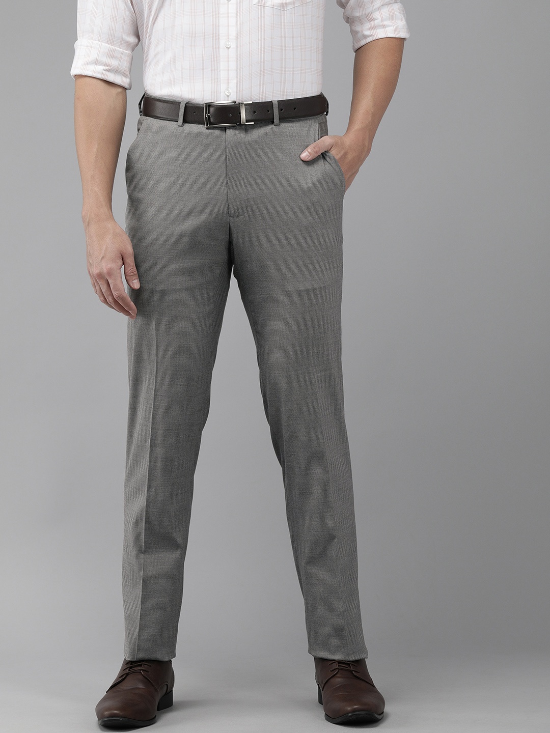 

Van Heusen Men Grey Textured Slim Fit Formal Trousers