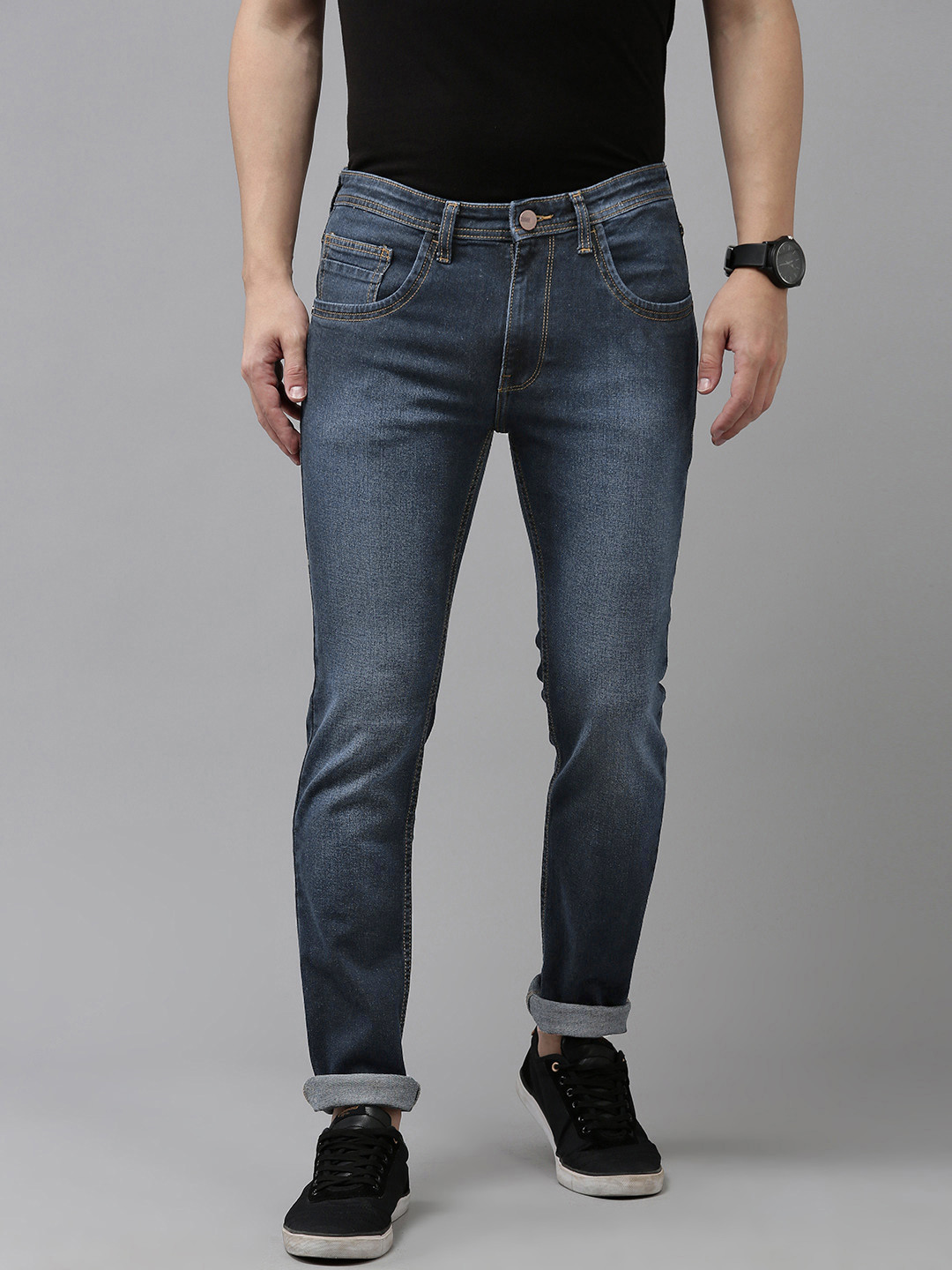 

V Dot Men Super Skinny Fit Heavy Fade Stretchable Jeans, Blue