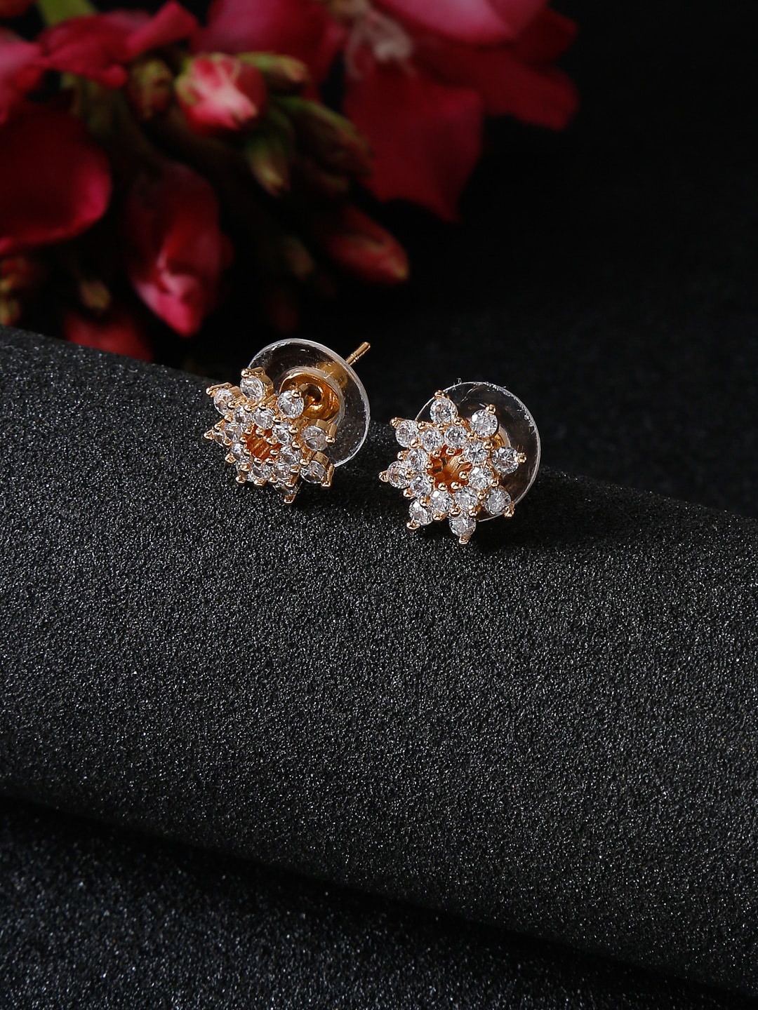 

Dhrohar White & Gold-Plated American Diamond Contemporary Studs Earrings
