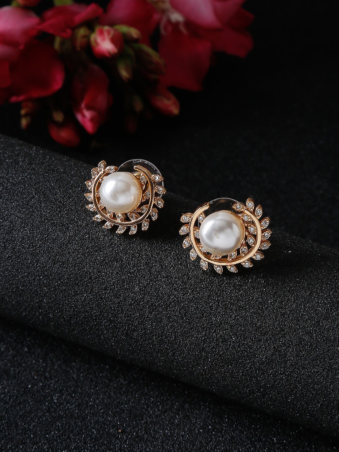 

Dhrohar White & Gold-Plated AD-Studded Contemporary Studs Earrings