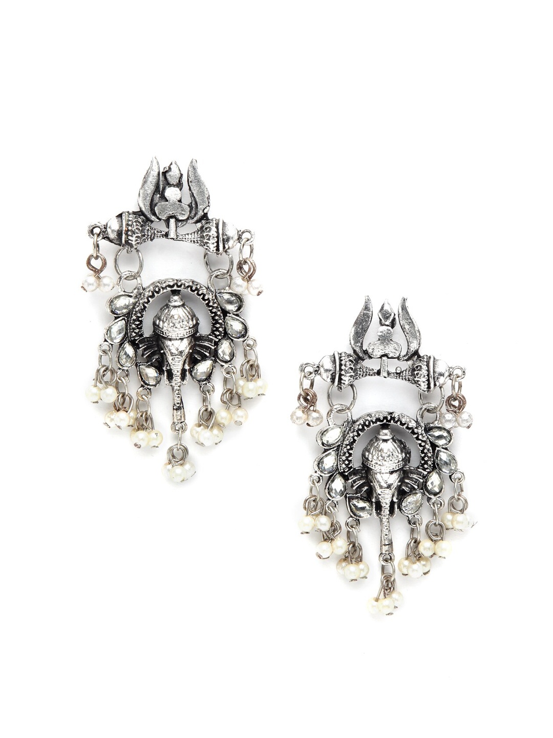 

Dhrohar Silver-Plated Oxidised Contemporary Drop Earrings