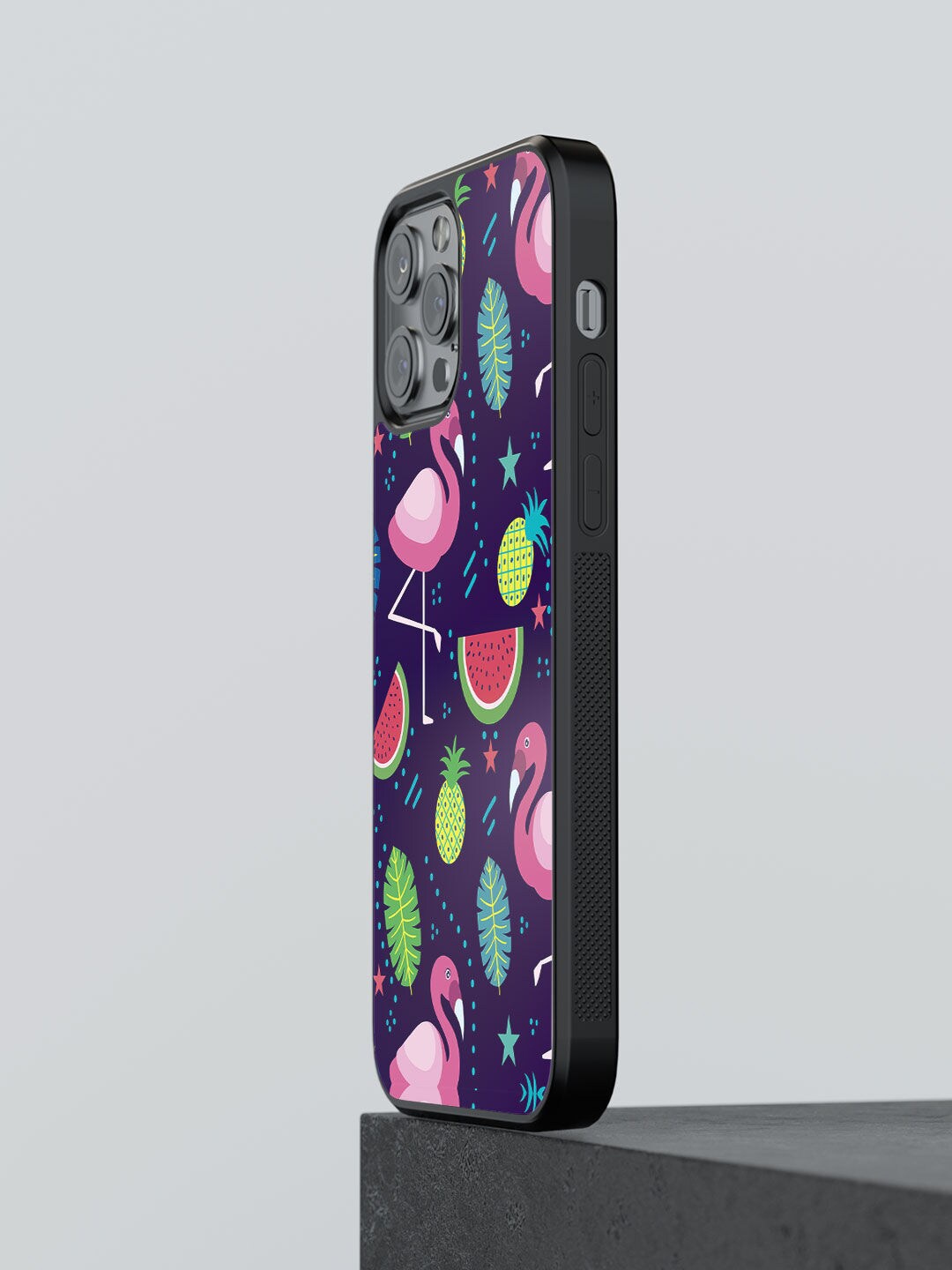 

macmerise Blue Printed Flamingo Design iPhone 13 Pro Max Phone Back Case, Black