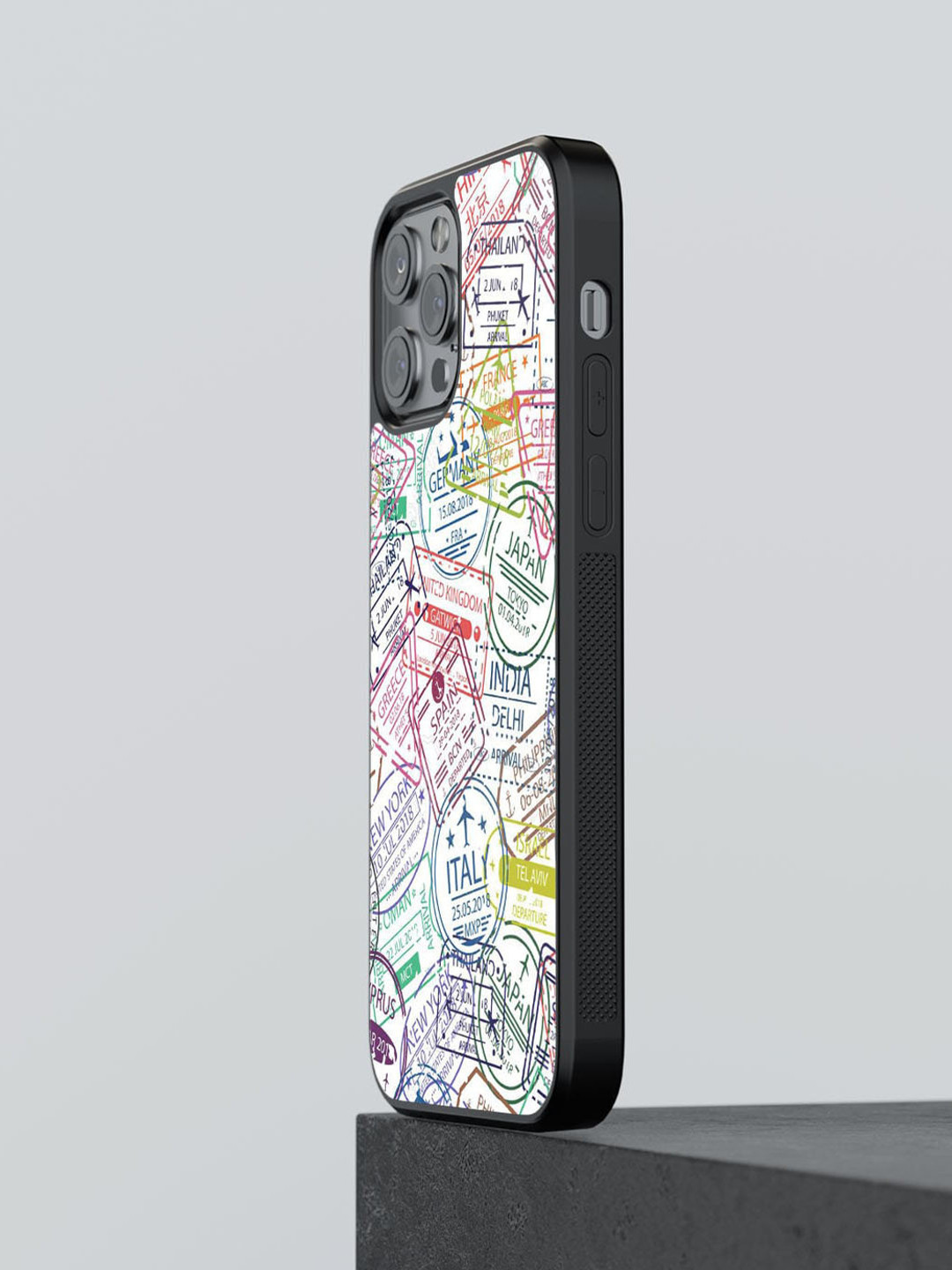 

macmerise White Immigration Stamps Classic Design iPhone 13 Pro Max Bumper Phone Back Case