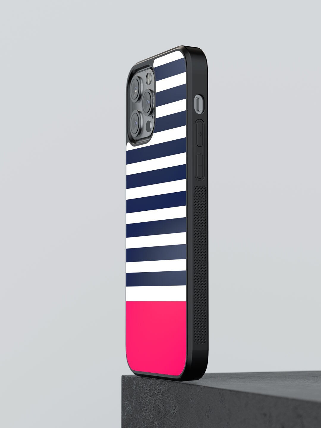

macmerise Navy Blue & White Simply Stripes Design iPhone 13 Pro Back Case