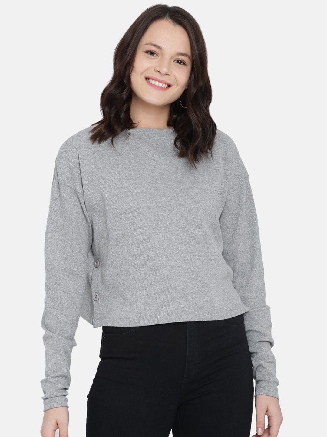 

HERE&NOW Women Grey Striped Crop Top