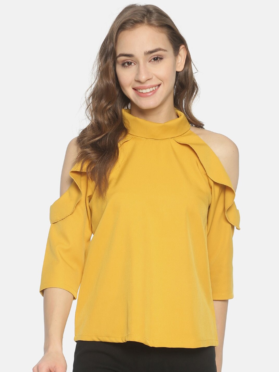 

HERE&NOW Mustard Yellow Ruffles Crepe Top