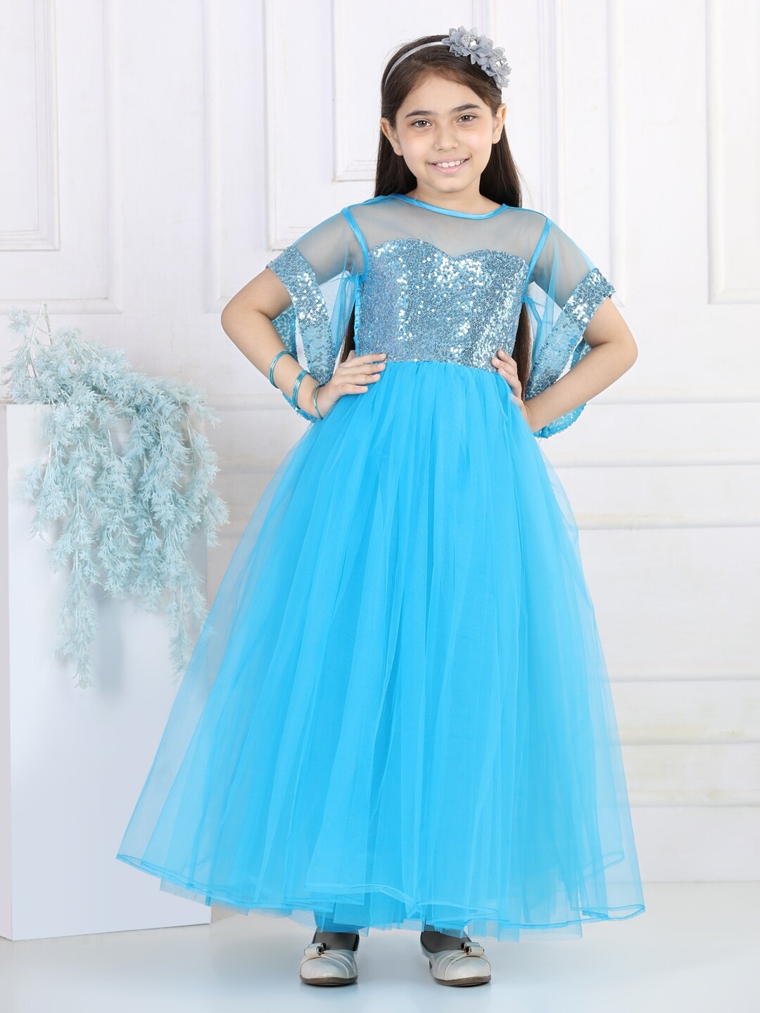 

Toy Balloon kids Blue Embellished Net Maxi Dress