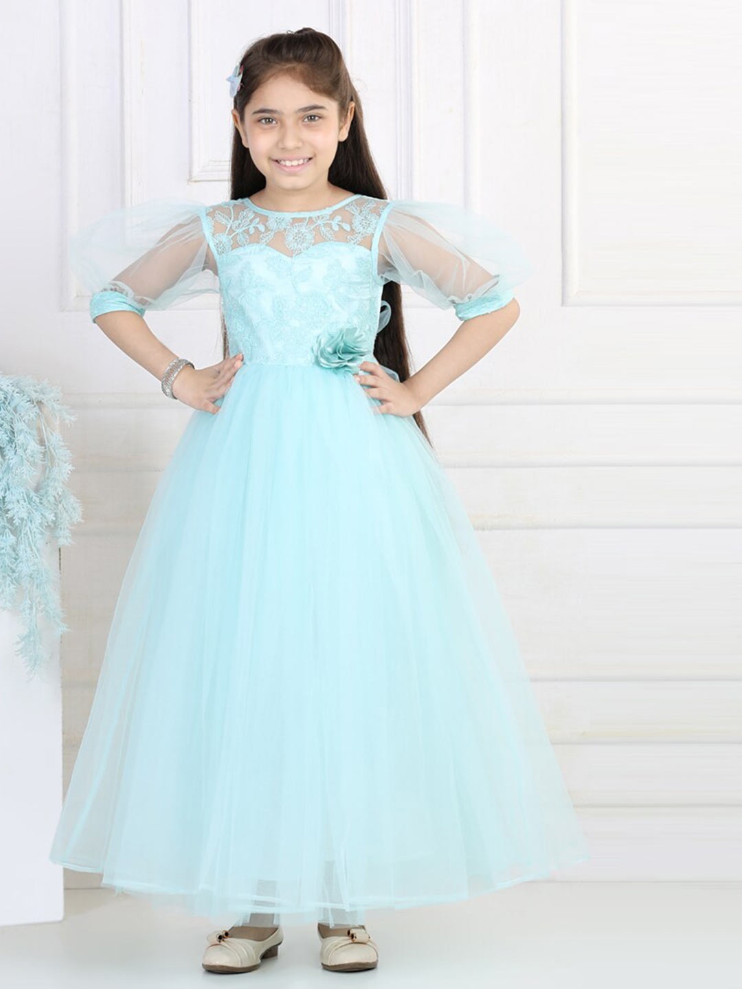 

Toy Balloon kids Blue Embellished Net Maxi Dress