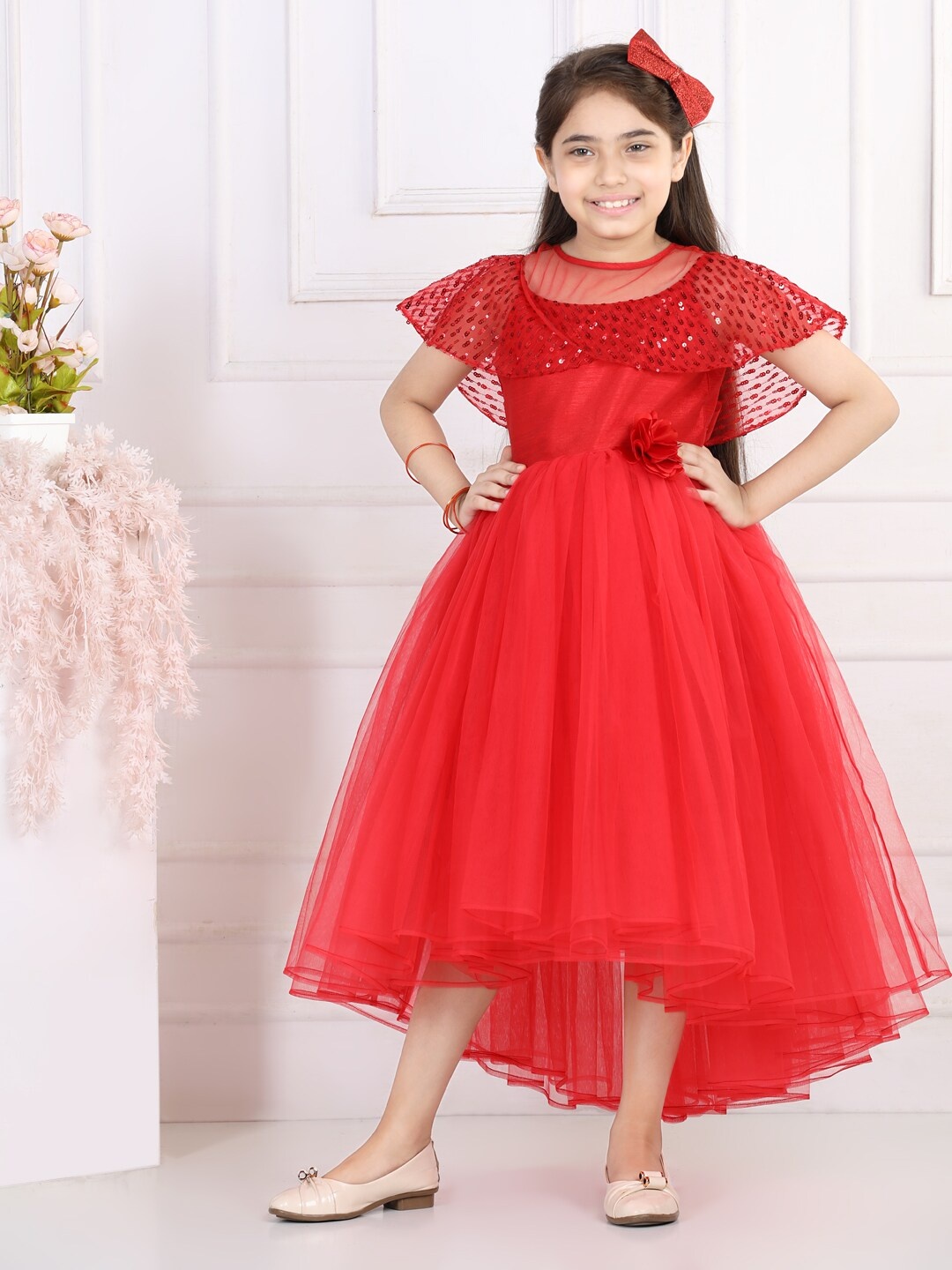 

Toy Balloon kids Red Embellished Net Maxi Dress