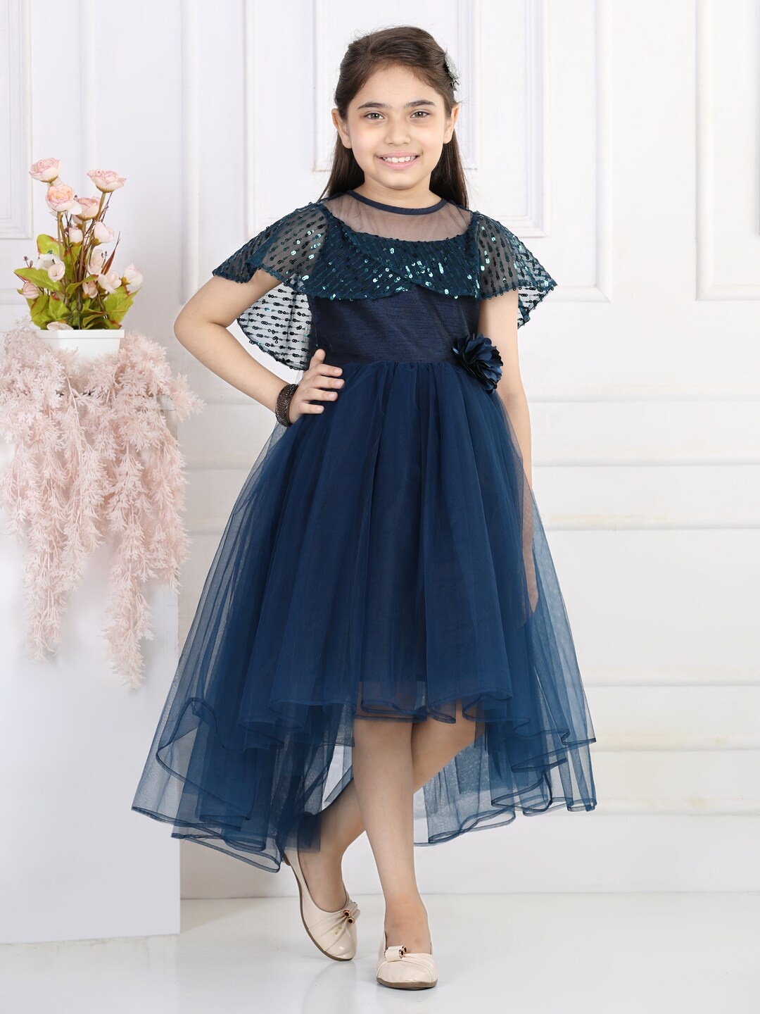 

Toy Balloon kids Navy Blue Embellished Net Maxi Dress