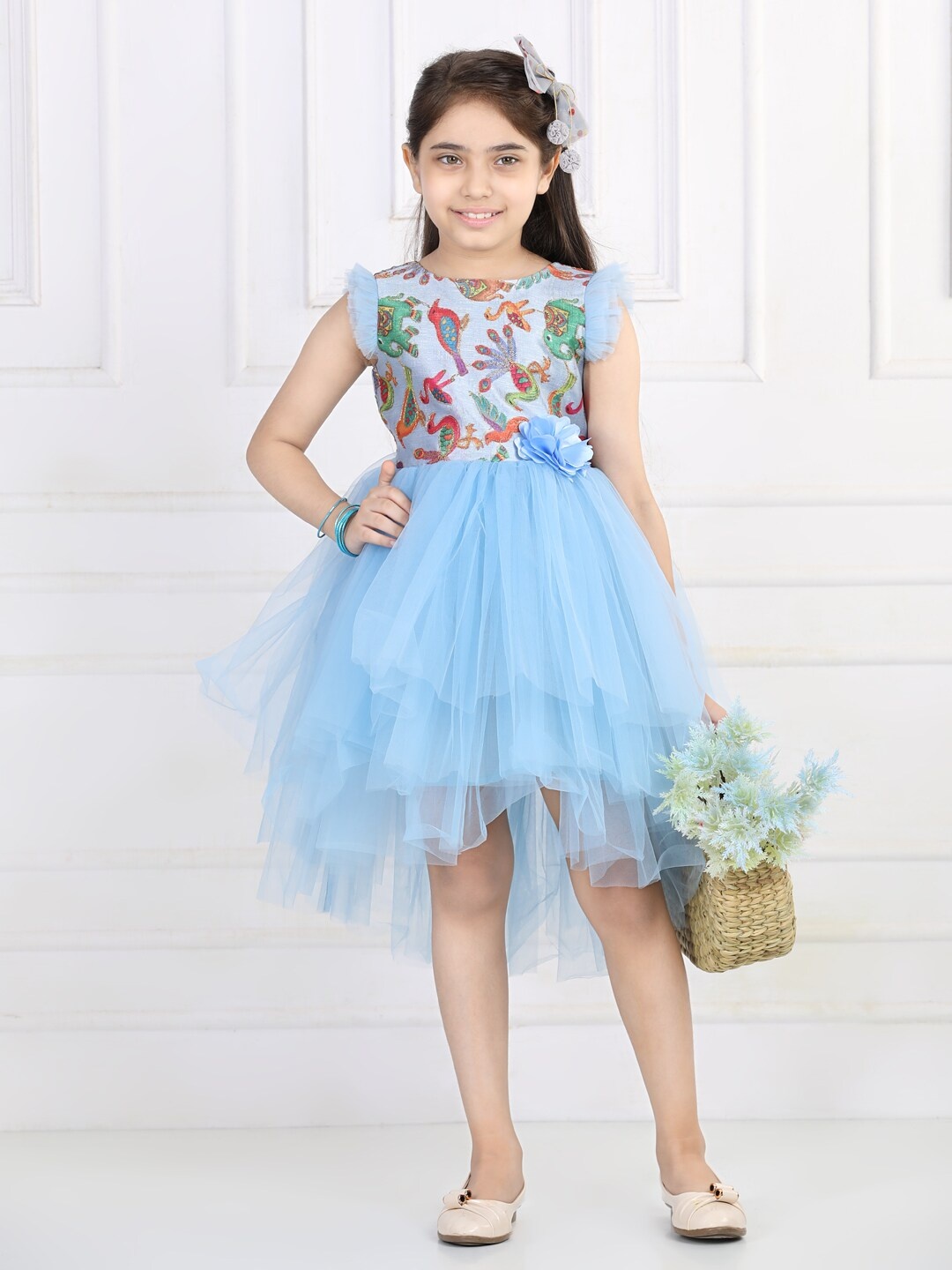 

Toy Balloon kids Blue & Maroon Floral Printed Net Dress