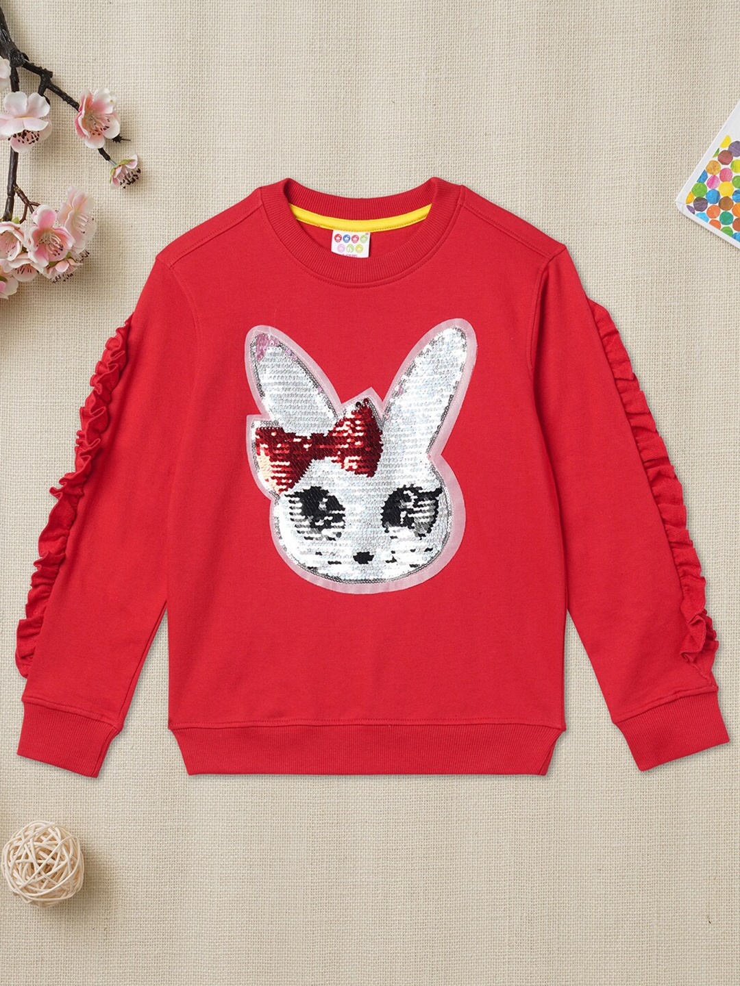 

ZION Girls Red Printed Cotton Sweatshirt