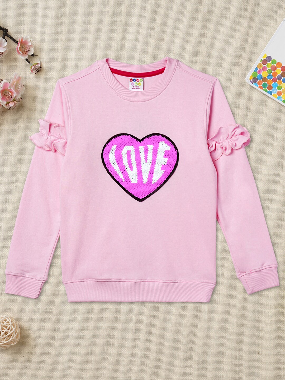 

ZION Girls Pink Embellished Cotton Sweatshirt