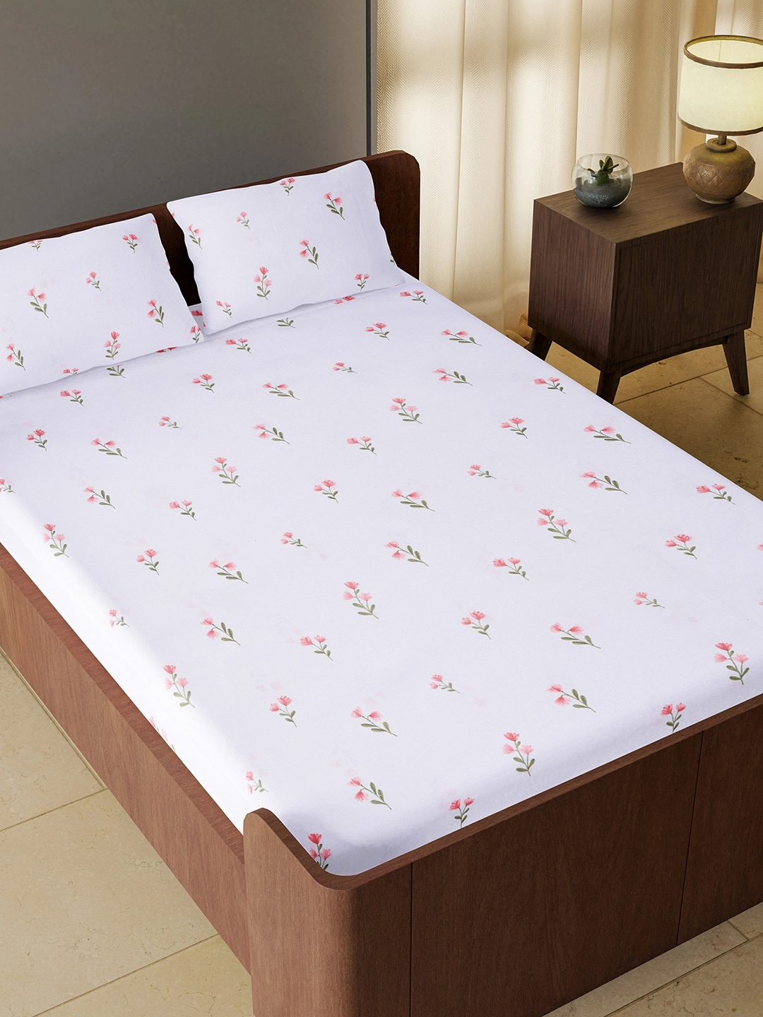 

White Loom Flower of Paradise Floral 180 TC Pure Cotton Queen Bedsheet & 2 Pillow Covers