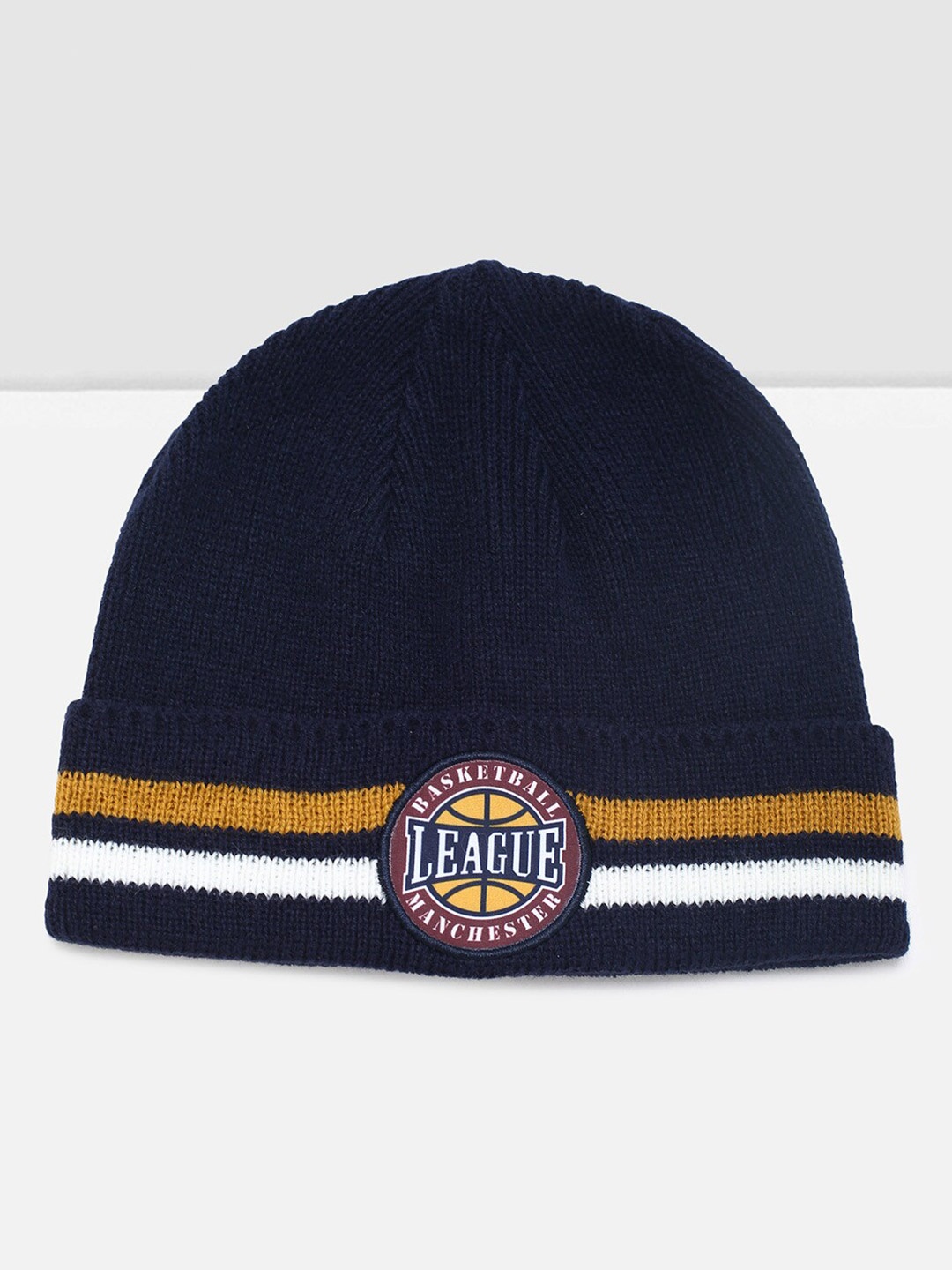 

max Boys Navy Blue & White Self Design Beanie