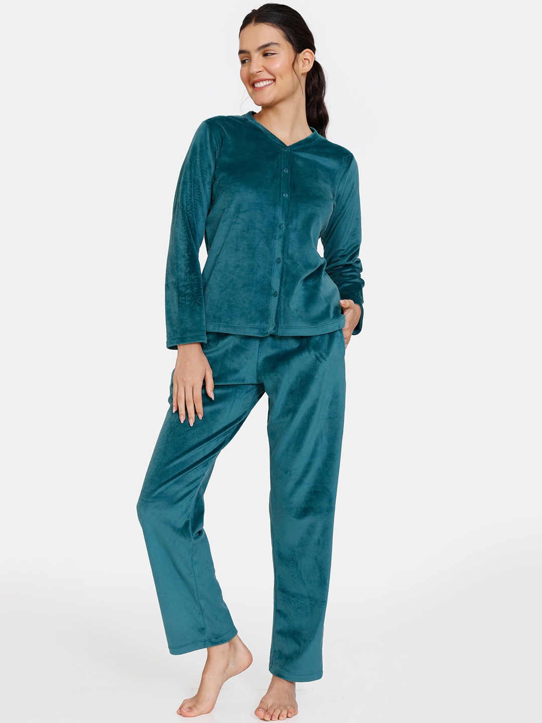

Zivame Women Blue Solid Night suit