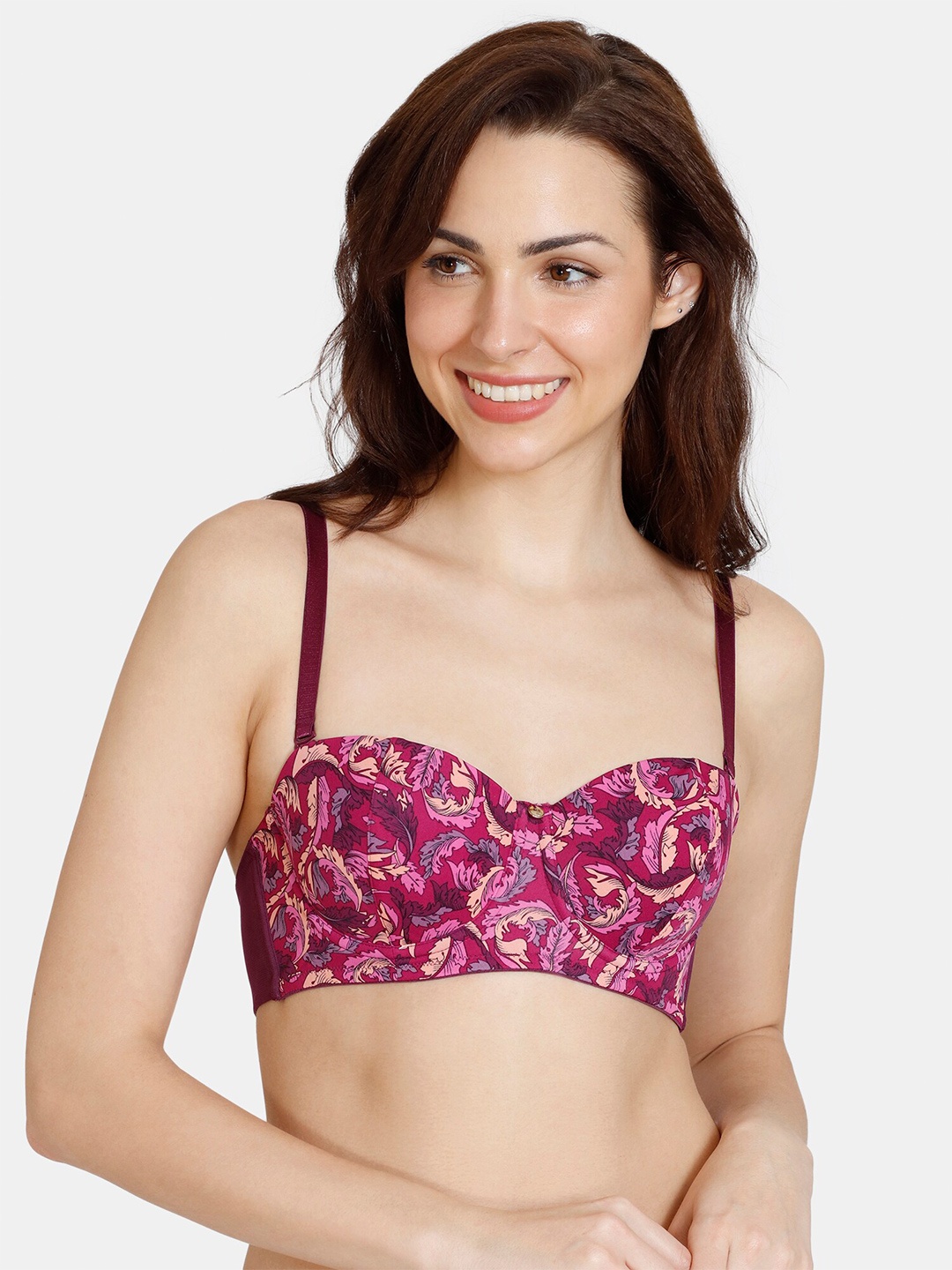 

Zivame Women Purple & Beige Floral Printed Underwired Lightly Padded Bra