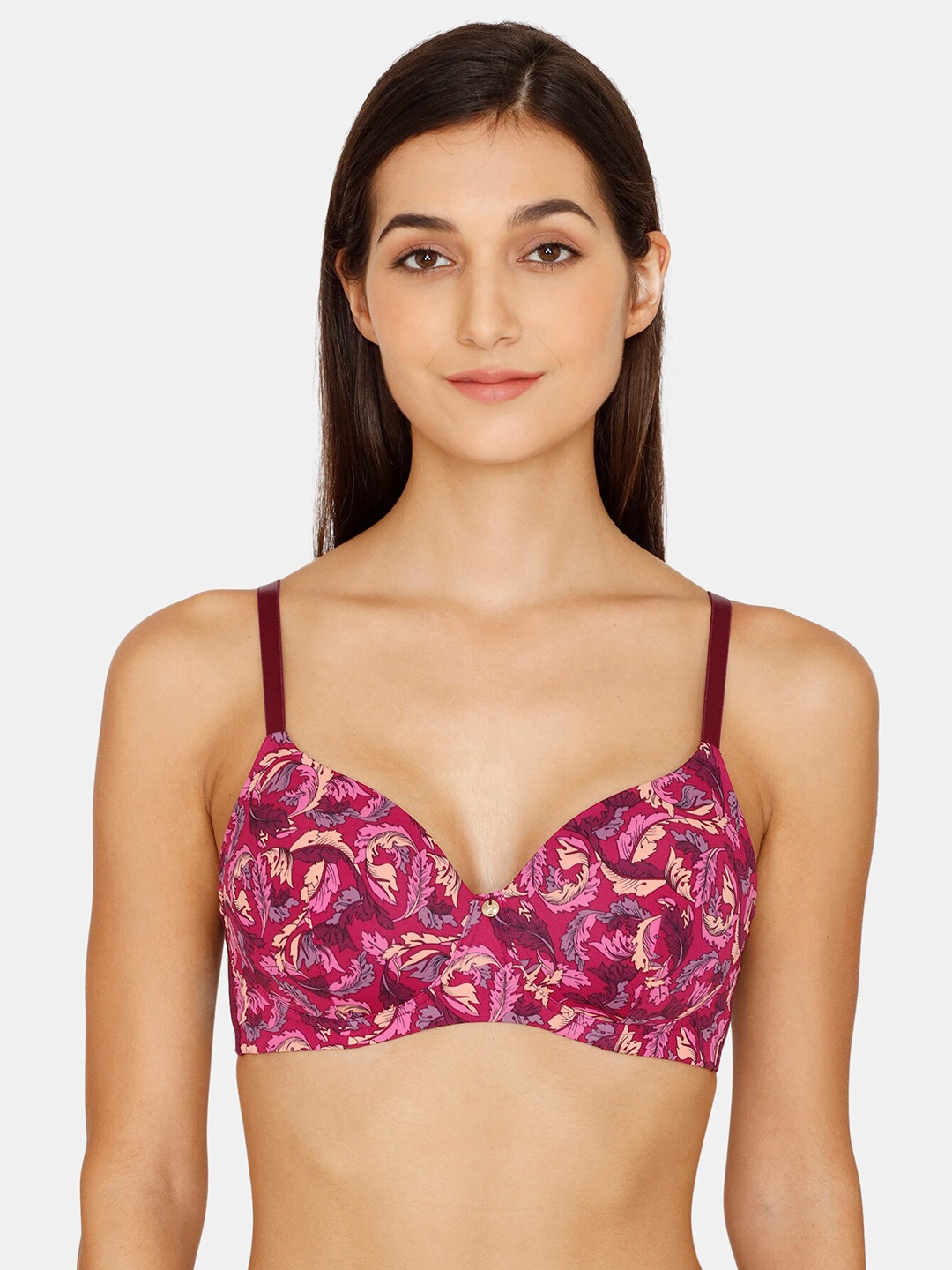 

Zivame Women Purple & Beige Floral Printed Lightly Padded Bra