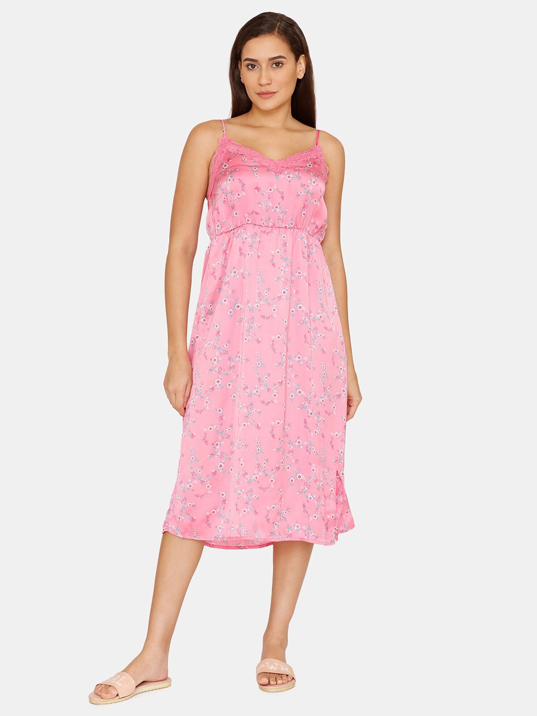 

Zivame Women Pink Floral Printed Nightdress