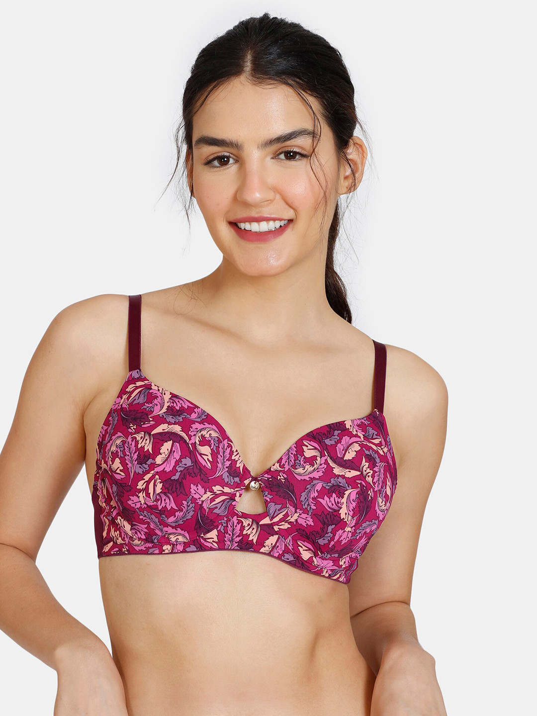 

Zivame Women Purple & Beige Floral Printed Underwired Lightly Padded Bra