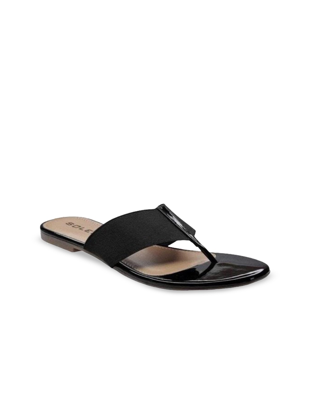 

SOLES Women Black T-Strap Flats