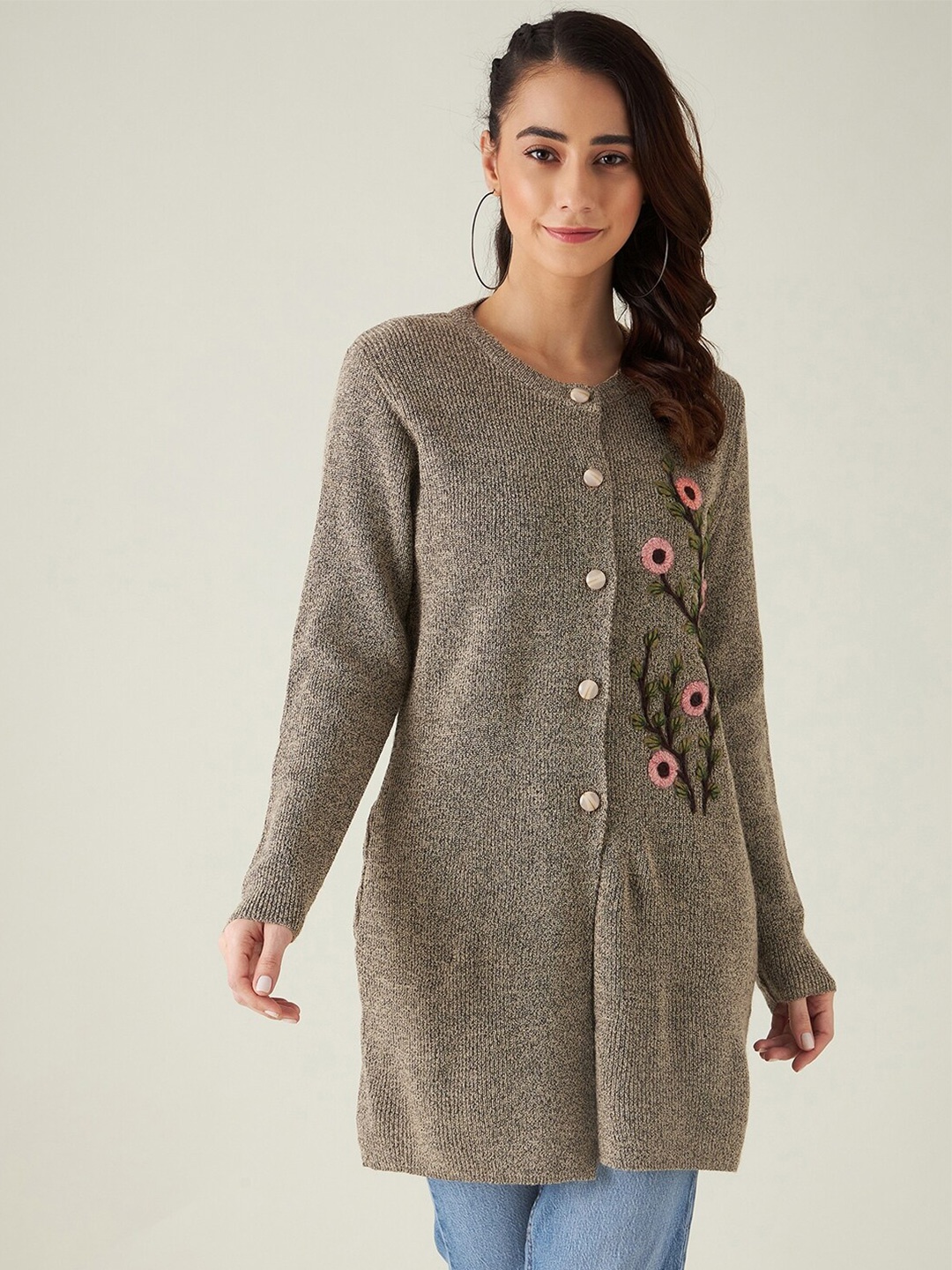 

Modeve Women Beige & Pink Floral Longline Cardigan