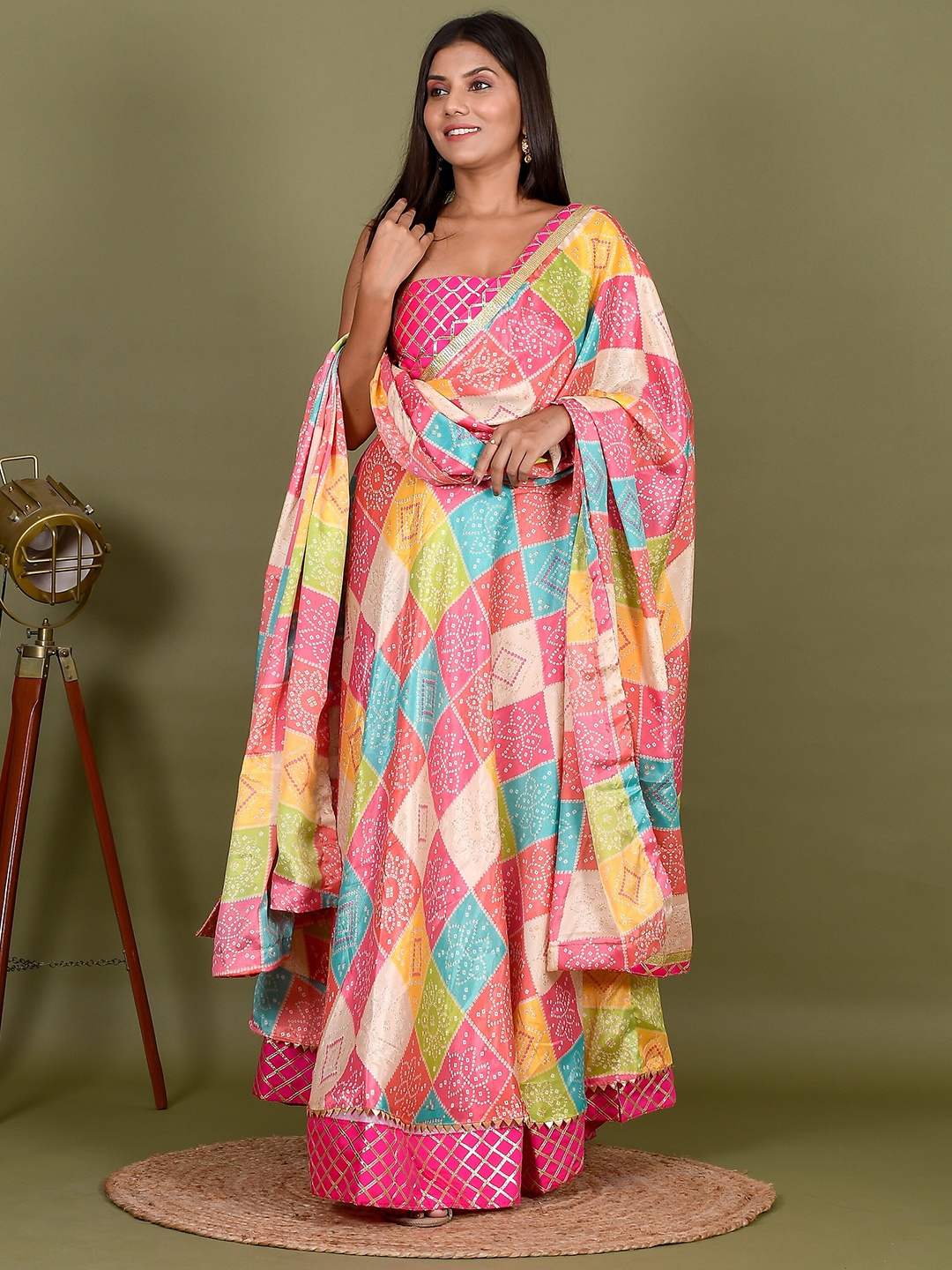 

Kesarya Pink & Gold-Toned Embellished Ready to Wear Lehenga & Unstitched Blouse With Dupatta