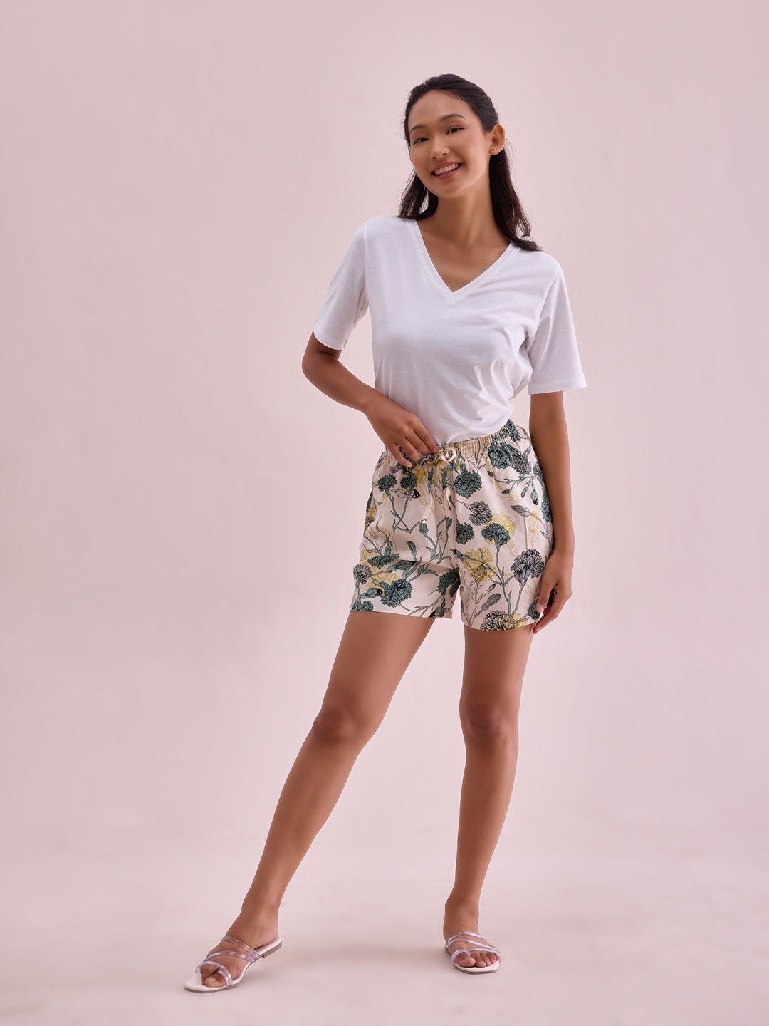 

Go Colors Women White & Grey Printed Lounge Shorts