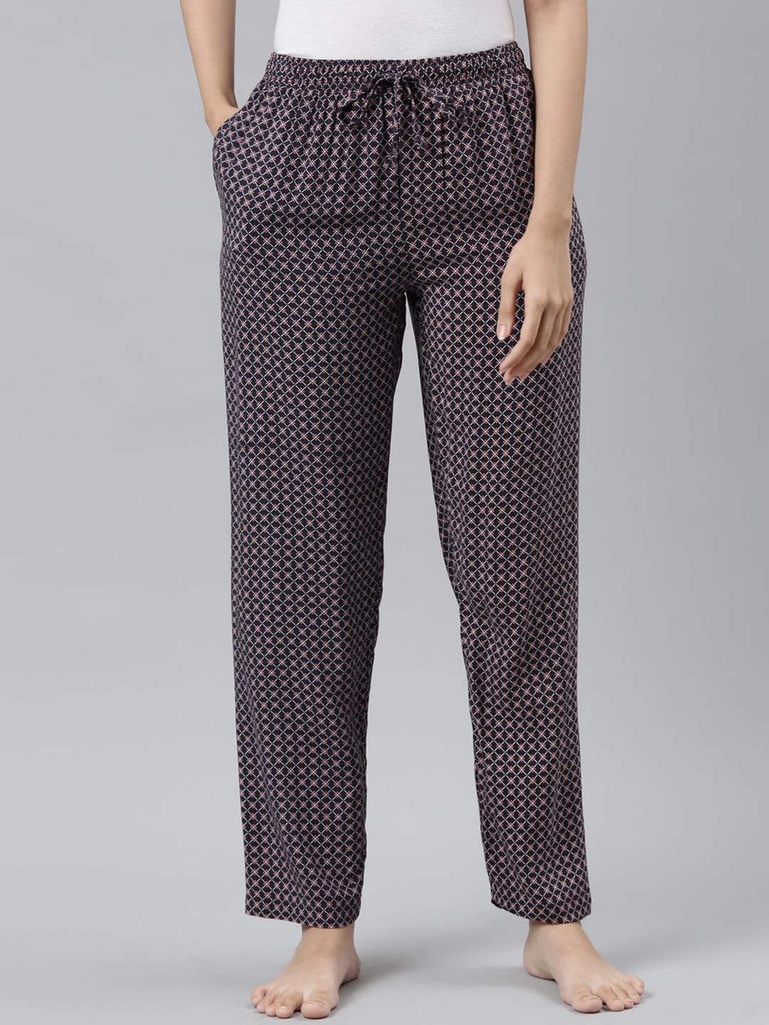 

Go Colors Women Navy Blue Printed Relaxed-Fit Lounge Pants