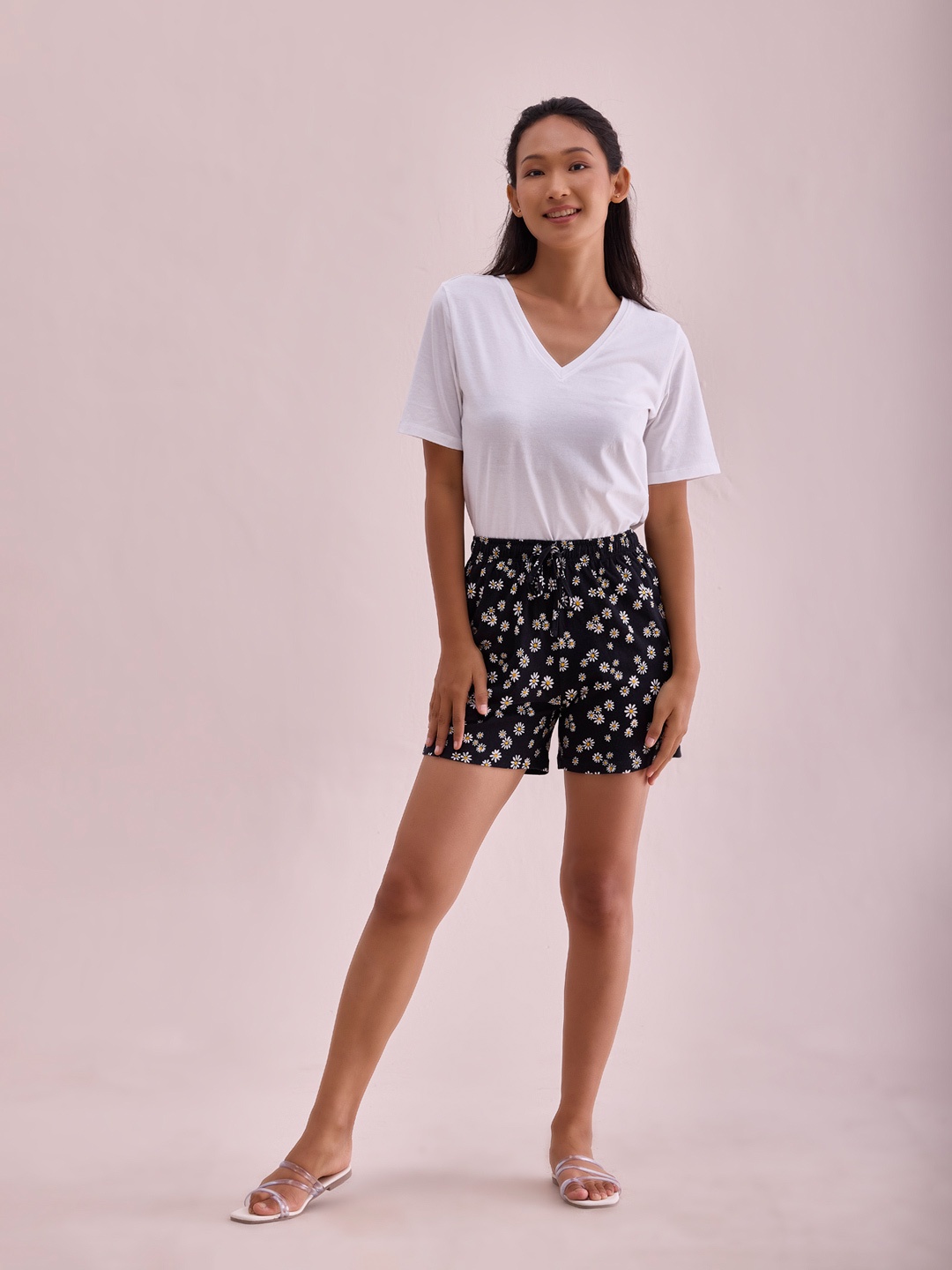

Go Colors Women Black & White Printed Lounge Shorts