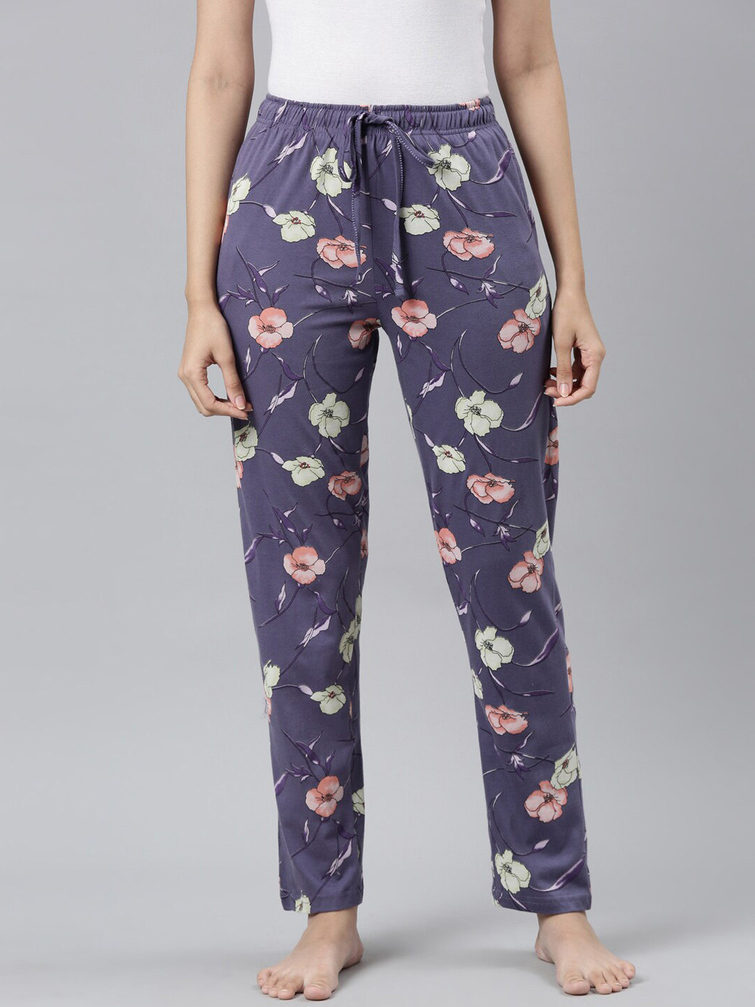 

Go Colors Women Purple Floral Printed Cotton Lounge Pants