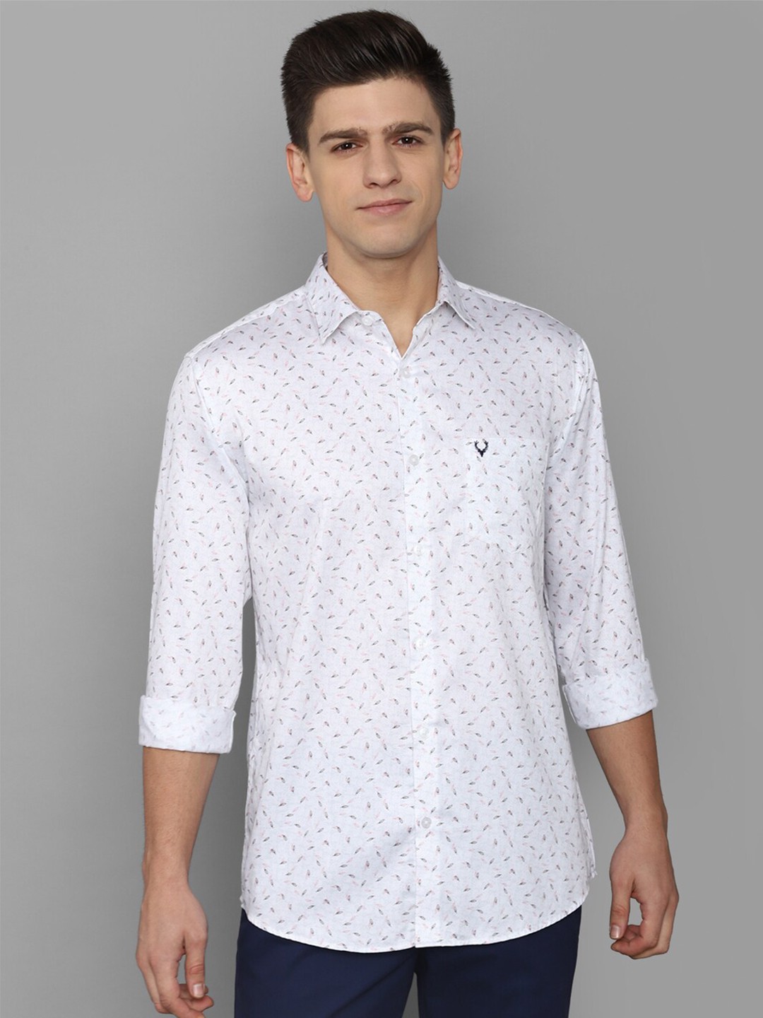 

Allen Solly Men White Slim Fit Floral Printed Cotton Casual Shirt