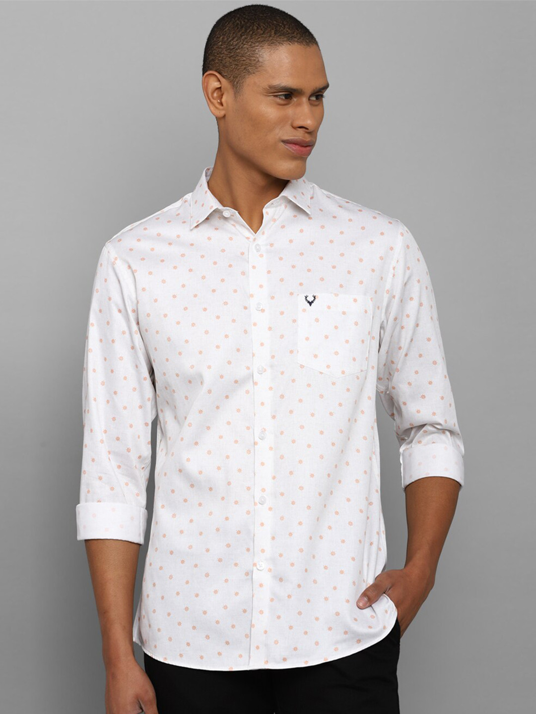

Allen Solly Men White Comfort Slim Fit Printed Cotton Casual Shirt