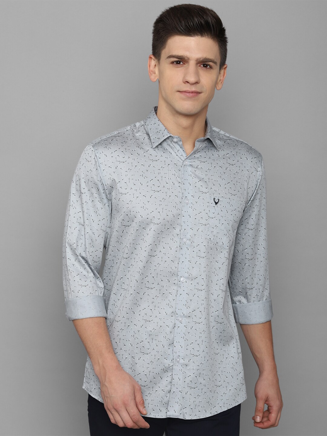 

Allen Solly Men Grey Comfort Slim Fit Printed Cotton Casual Shirt