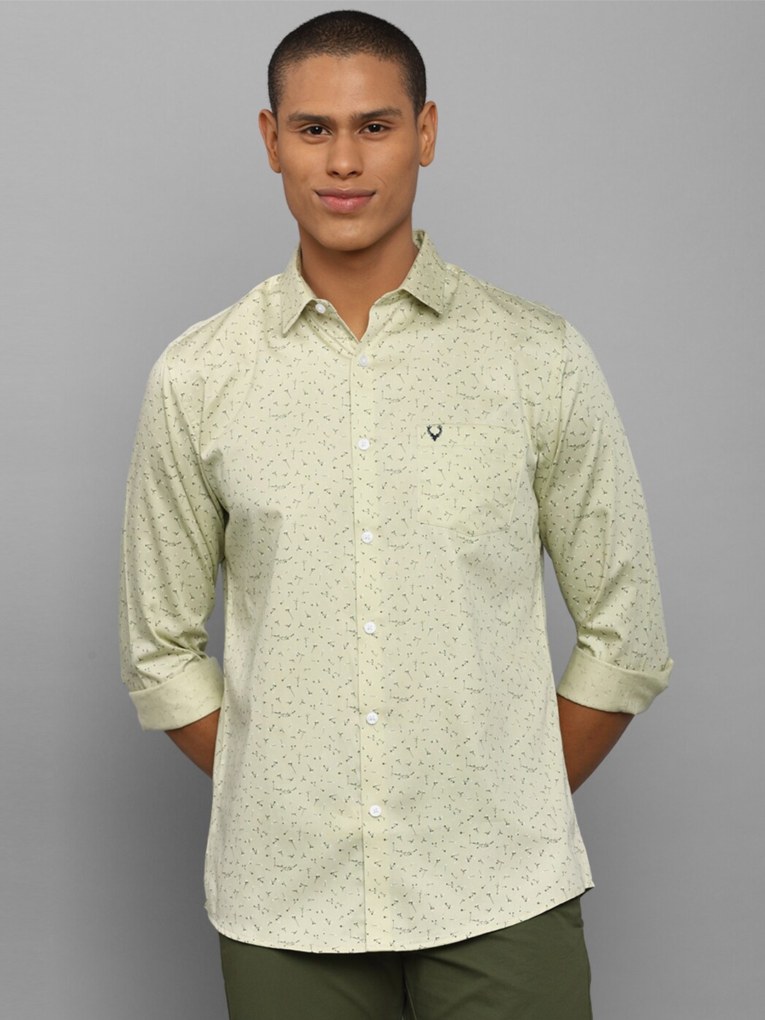 

Allen Solly Men Yellow Comfort Slim Fit Printed Cotton Casual Shirt