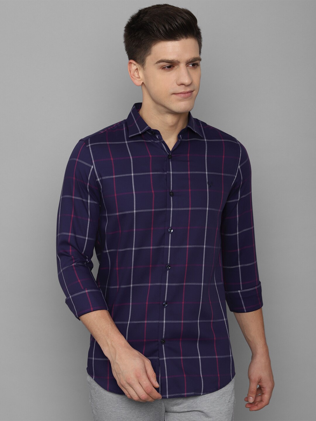 

Allen Solly Men Navy Blue Slim Fit Checked Cotton Casual Shirt