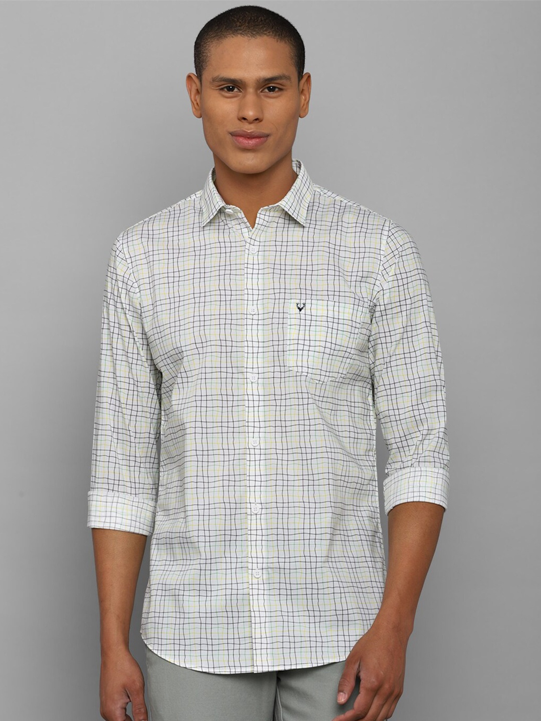 

Allen Solly Men Grey Slim Fit Tartan Checks Checked Casual Shirt