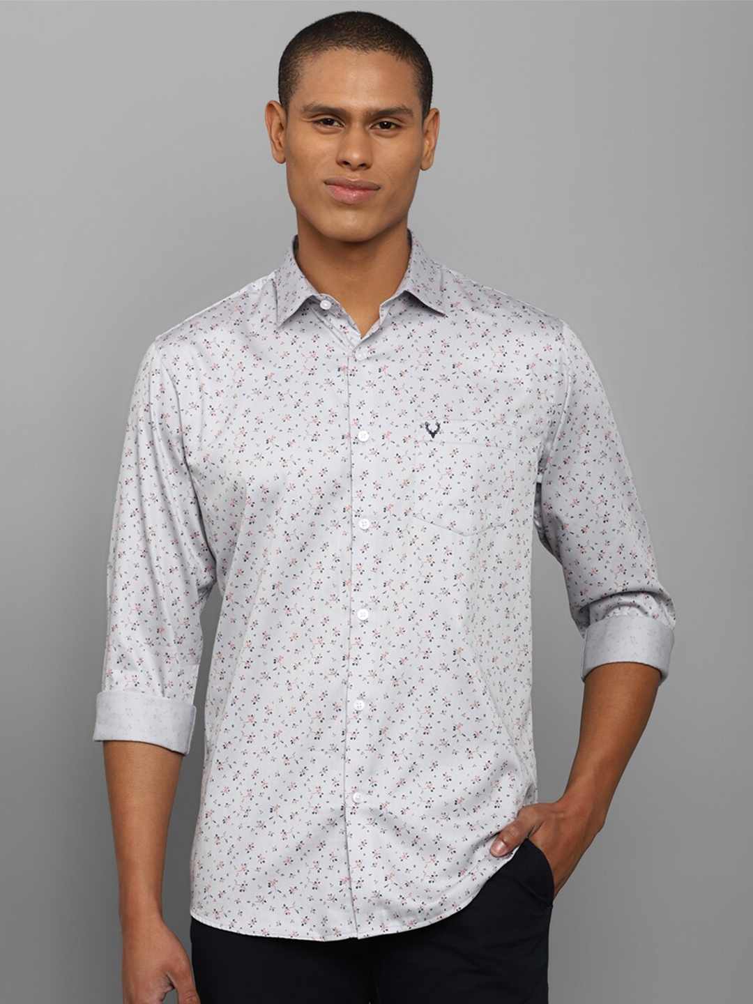 

Allen Solly Men Grey Comfort Slim Fit Floral Printed Cotton Casual Shirt
