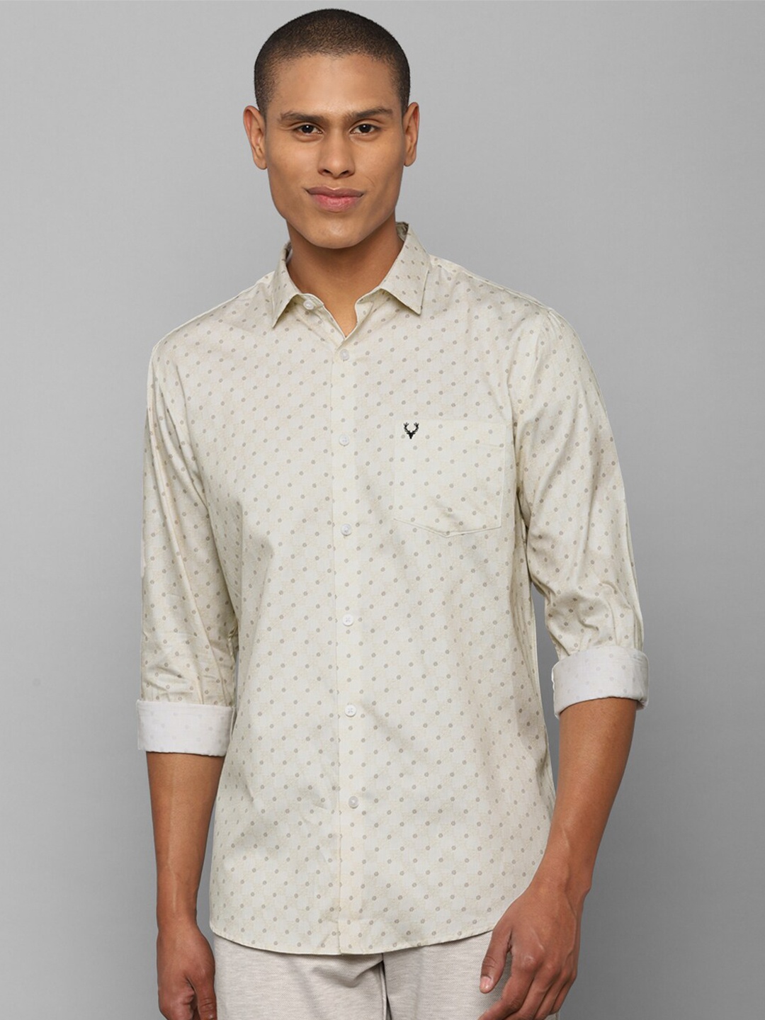 

Allen Solly Men Beige Comfort Slim Fit Printed Cotton Shirt