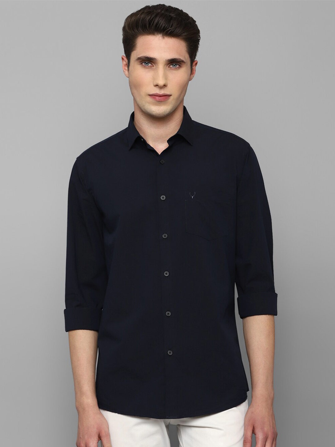 

Allen Solly Men Navy Blue Slim Fit Cotton Casual Shirt