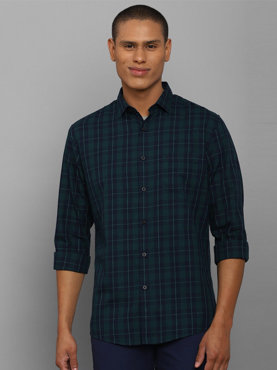 

Allen Solly Men Navy Blue Slim Fit Checked Cotton Casual Shirt